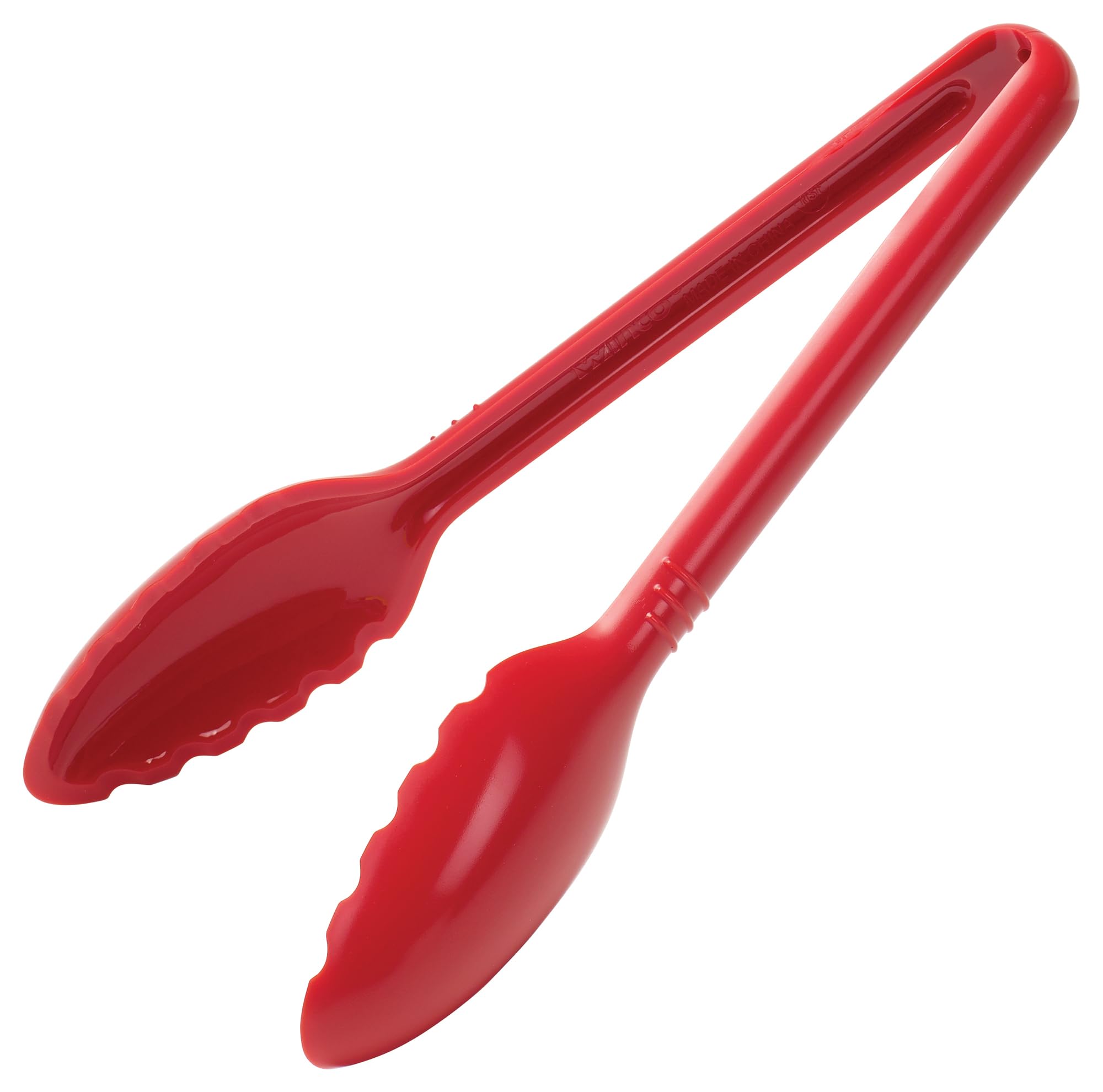 Winco 9-Inch Plastic Serving Tongs - Red Curved Salad Tongs for BBQ, Buffet, Catering & Kitchen Use