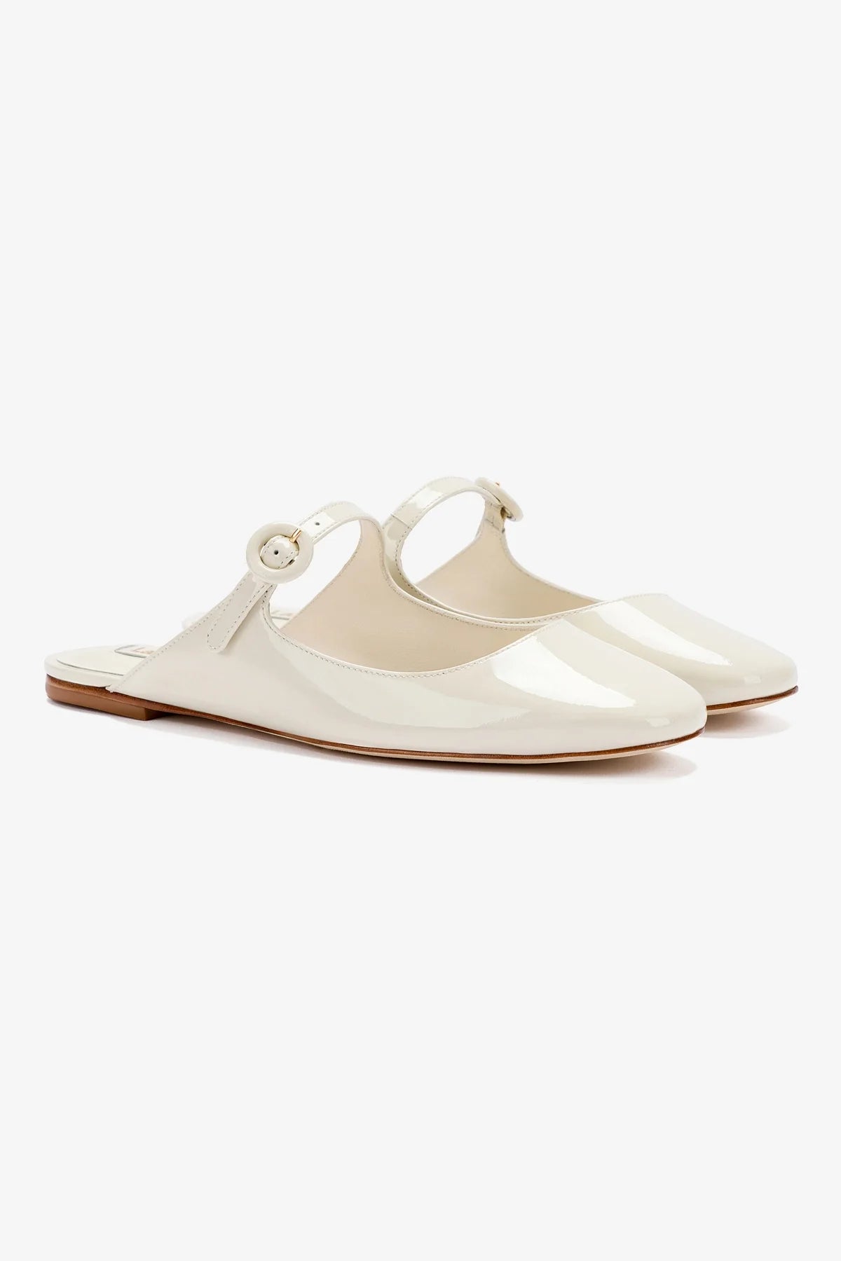 Blair Flat Mule Shoes for Women - Ivory Patent Leather Slip-On Loafers - Comfortable Casual & Office Wear