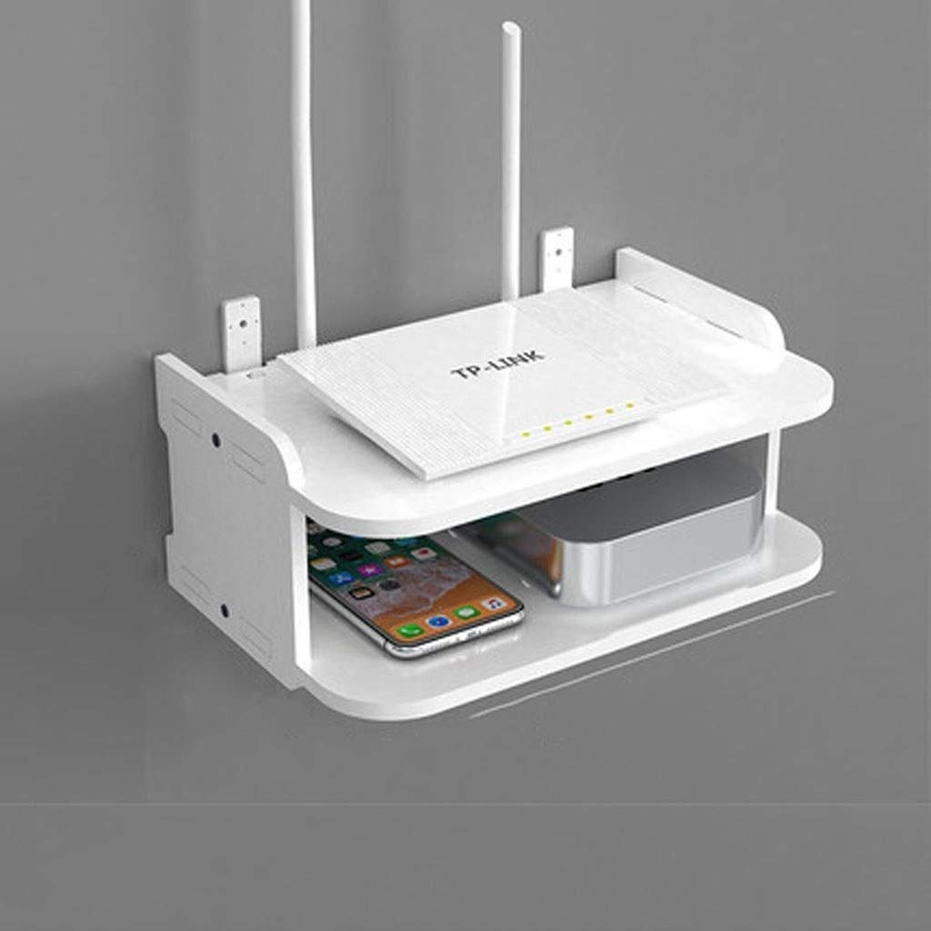 Wall Mounted WiFi Router Shelf - Floating Storage Organizer for Router, Set Top Box & Phone - Waterproof & Durable - Perfect for Living Room, Bedroom, Office - TV Cabinet & Console Decoration
