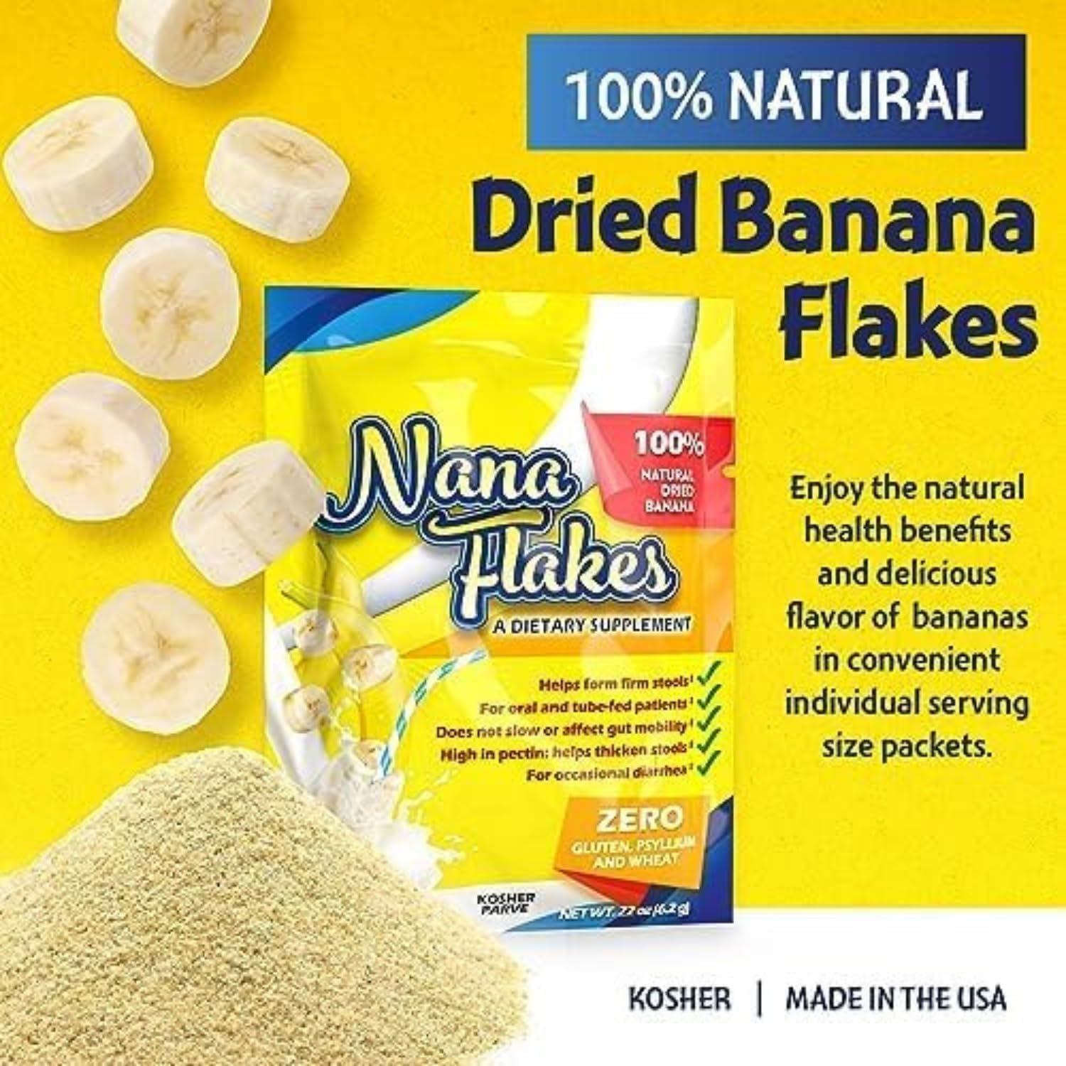100% Pure Banana Flakes Powder - Natural Protein & Fiber Supplement - 1lb Bag | Ideal for Smoothies, Baking, Baby Food & Medical Nutrition