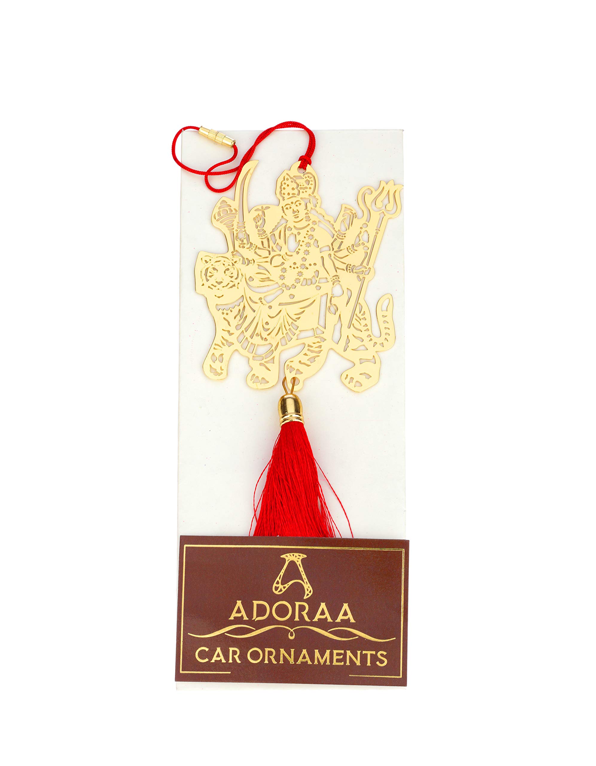 Handmade Brass Durga Maa Car Hanging Ornament - Divine Hindu Goddess Charm for Rearview Mirror Protection, Perfect Car Accessory & Spiritual Décor - Ideal for Daily Commute, Road Trips & Blessing Your Vehicle