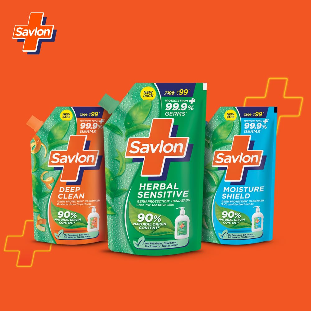 Savlon Herbal Sensitive pH Balanced Liquid Handwash Refill Pouch - 675ml | 90% Natural Ingredients | 99.9% Germ Protection | Gentle for Sensitive Skin | Ideal for Home, Office & Public Spaces