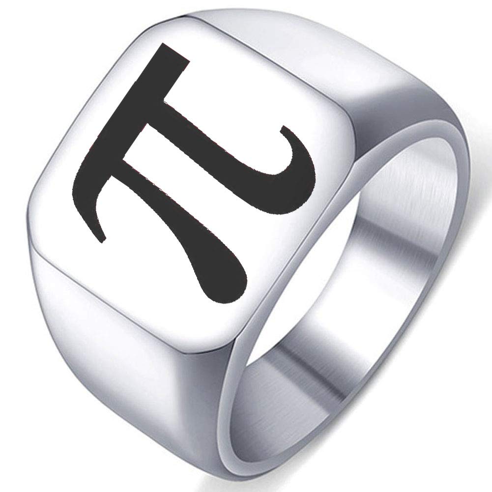 Laser Engraved Pi Symbol Stainless Steel Ring - High Polish Finish - Math & Science Jewelry Gift for Engineers, Students & Nerds - Perfect for Graduation, Birthday & STEM Events