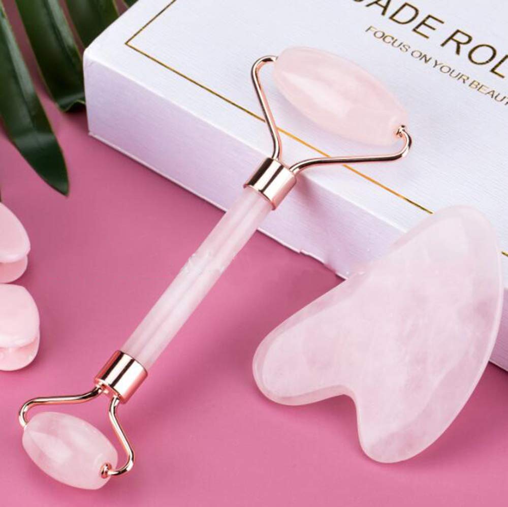 Natural Crystal Jade Roller & Gua Sha Set - Facial Massage Tool for Skin Tightening, Eye Puffiness Relief & Beauty Enhancement | Perfect for At-Home Spa & Skincare Routine