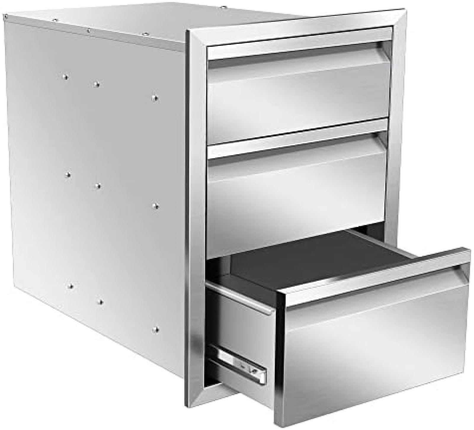Stainless Steel Outdoor Kitchen Drawers - Triple Access Combo Flush Mount Island Drawers (16W x 21H x 23D Inch) - Perfect for BBQ Islands, Patio Cabinets & Outdoor Cooking Stations