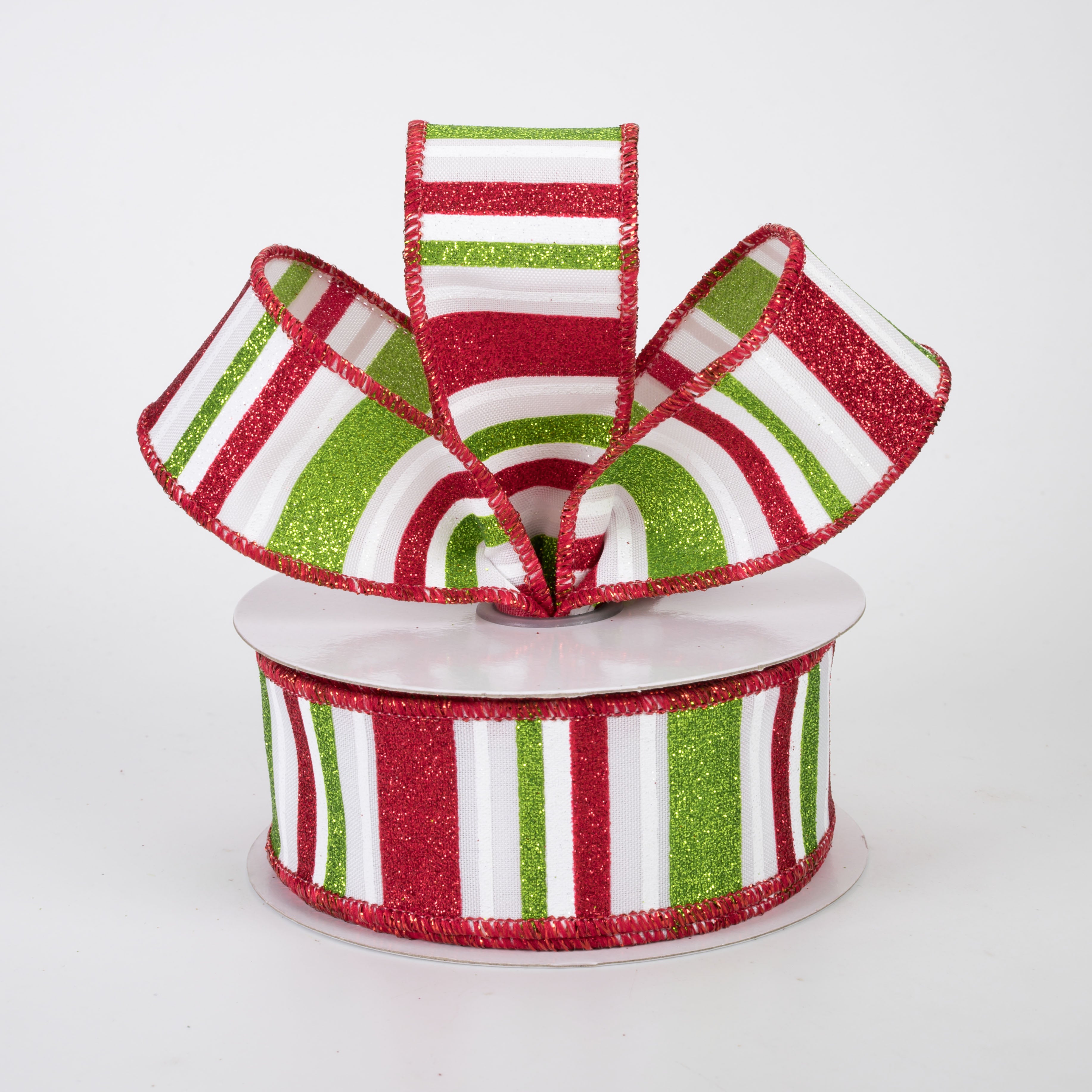 1.5 Inch Multi Glitter Stripes Ribbon - Red & Green Holiday Decoration Ribbon (10 Yards) for Gift Wrapping, Christmas Tree Decor, DIY Crafts and Party Decorations