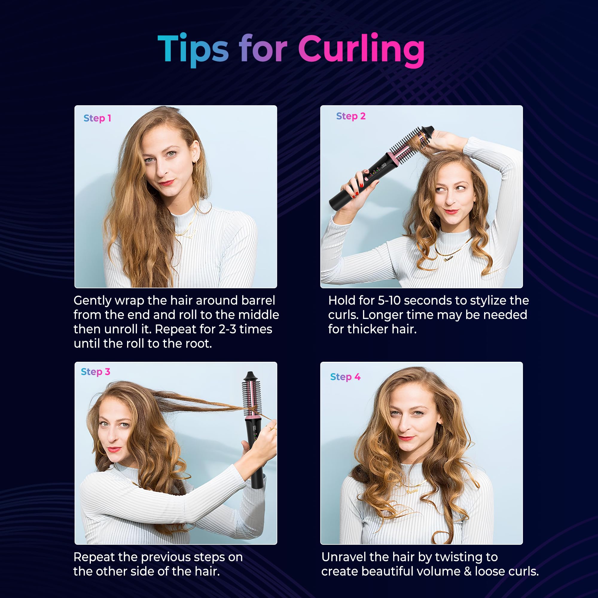 USB Rechargeable 3-in-1 Hot Brush for Hair Styling - 22mm Thermal Round Brush, Volumizer & Curl Brush with 3 Temperature Settings | Cordless Hair Straightener & Styling Tool for Home, Travel & Salon Use (Black)