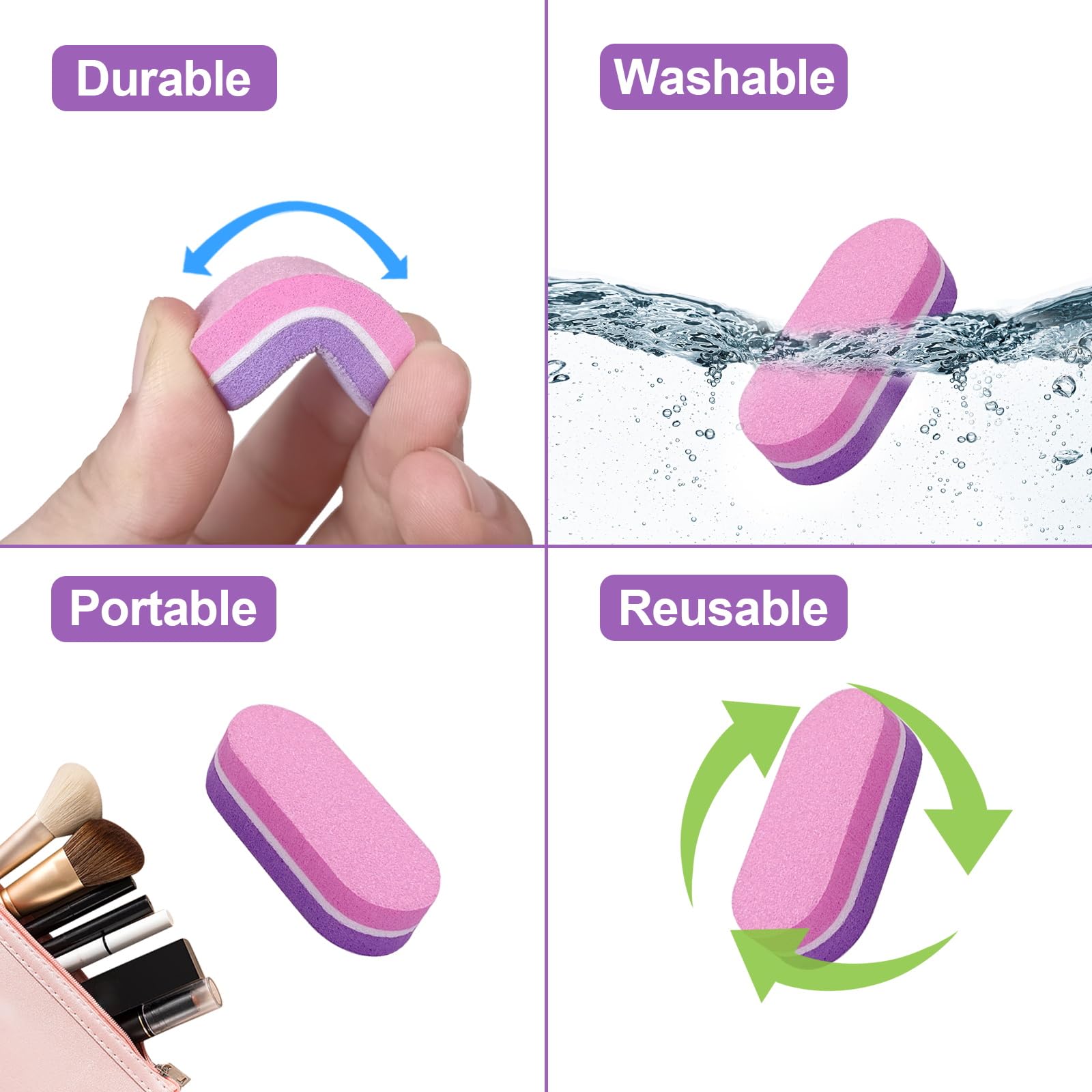50 Pack Mini Nail Buffers - 100/180 Grit Nail File Blocks for Acrylic & Natural Nails | Professional Manicure Buffing Tools for Salon & Home Use (Purple/Pink) - Perfect for Nail Prep, Shaping & Polishing