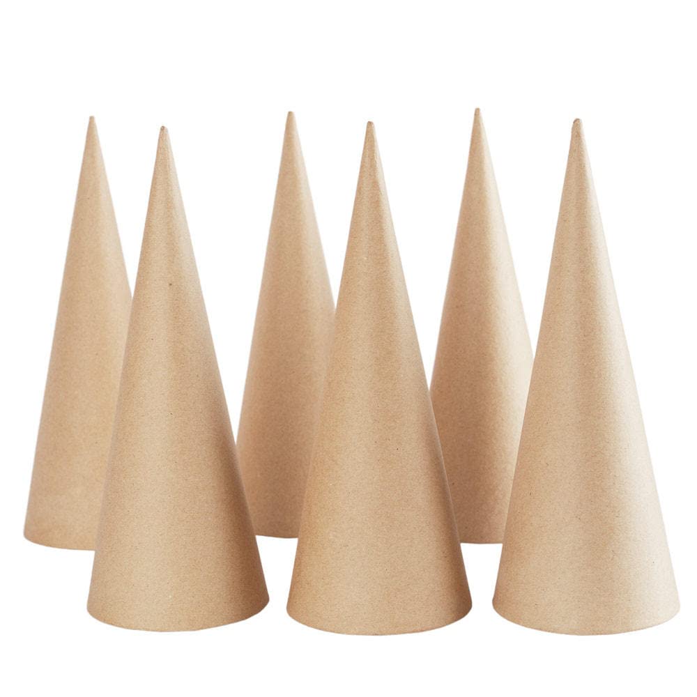 **6 Pack Open Bottom Paper Mache Cones for DIY Crafts - 10.5