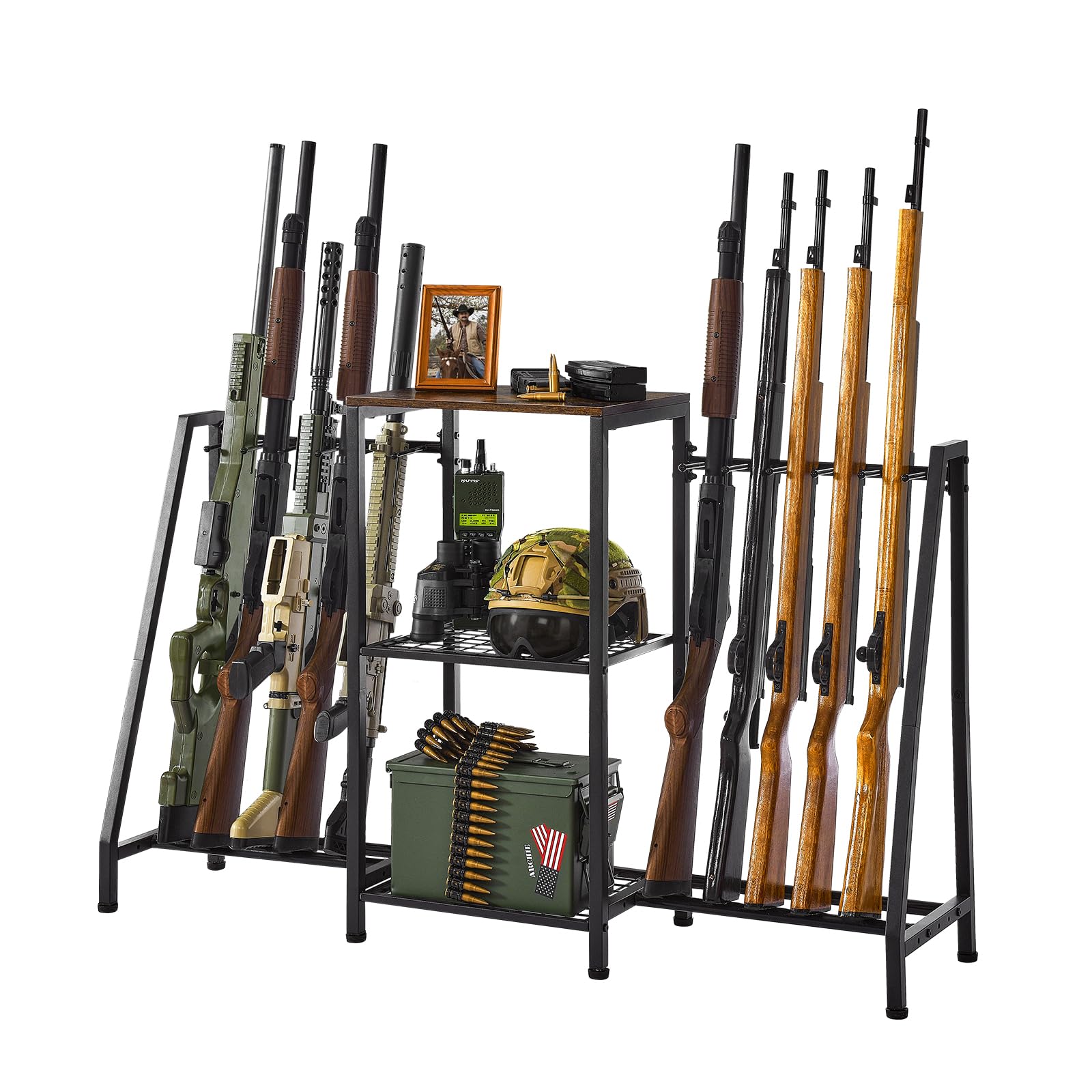 Heavy Duty Gun Rack - Rifle Storage Organizer for 10 Long Guns & Accessories | Indoor Standing Floor Shotgun Rack | Perfect for Hunting Range, Shooting Clubs & Home Security | Durable Gun Storage Solution for Firearm Enthusiasts