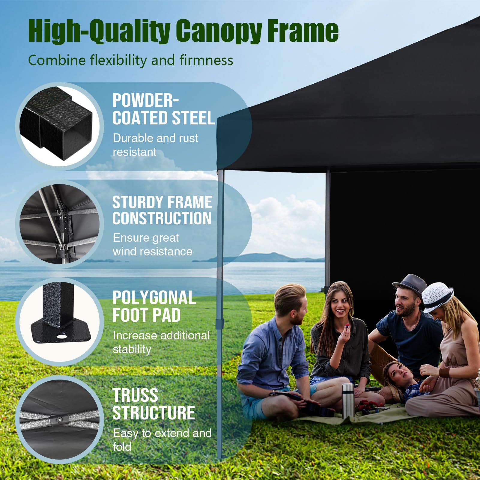 Eurmax USA 10x10ft Pop Up Canopy Tent - One-Person Setup Portable Shelter with Removable Sidewall & 4 Sand Bags - Instant Sunshade for Outdoor Events, Beach, Camping, Backyard Parties (White)