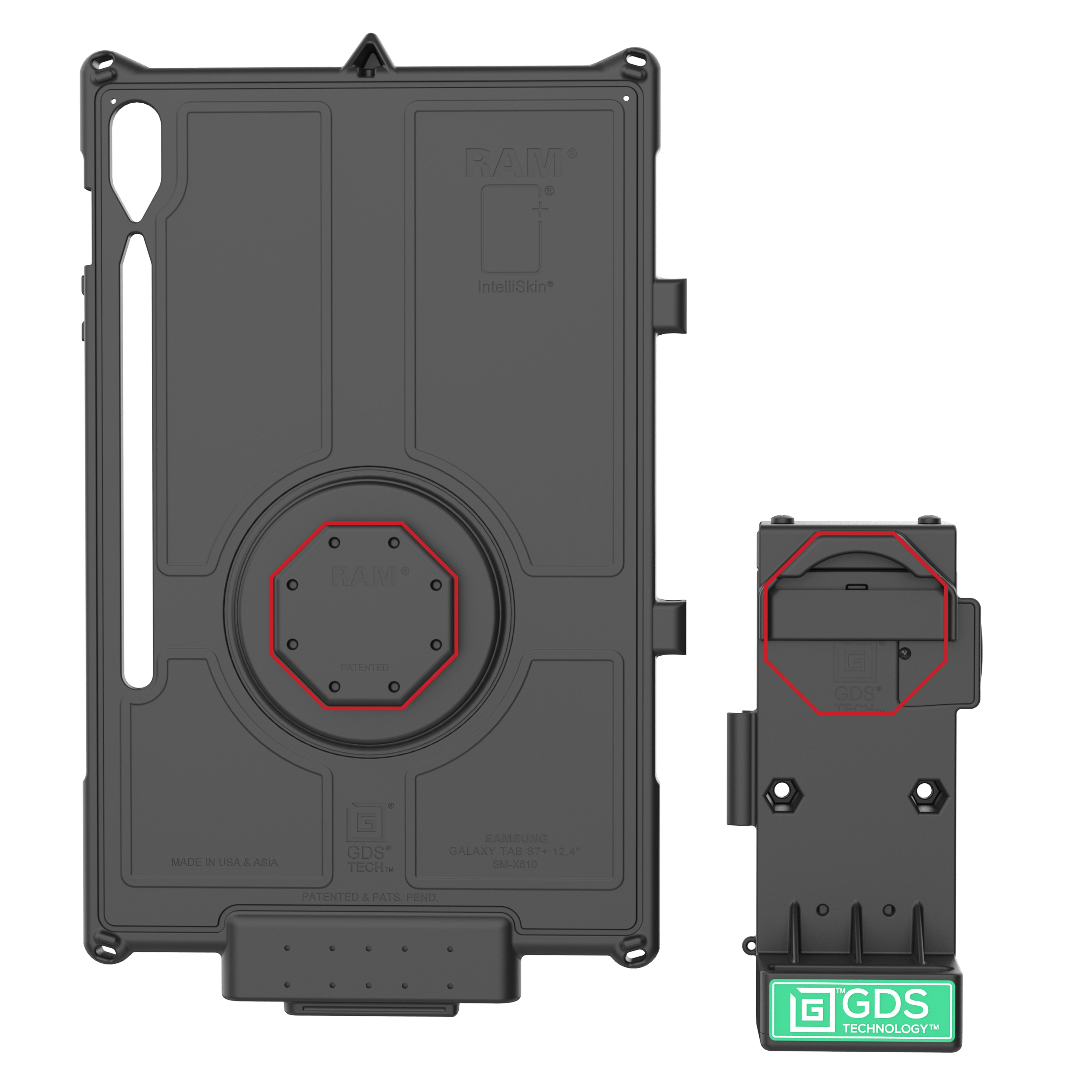 GDS® Uni Conn™ Locking Spring Loaded Power + Single USB A Dock (RAM GDS DOCKL V12 U1CPDU) - Secure Charging Station for Truck, RV & Marine Use