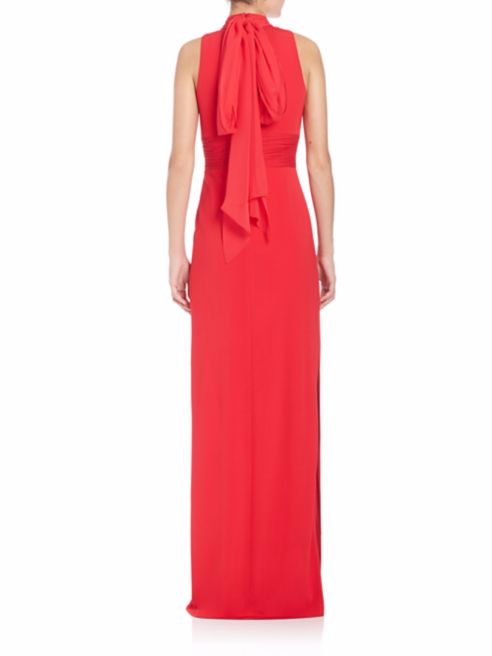 Aidan Mattox Chiffon High Neck Sleeveless Gown in Garnet Red - Elegant Evening Dress for Prom, Wedding & Formal Events