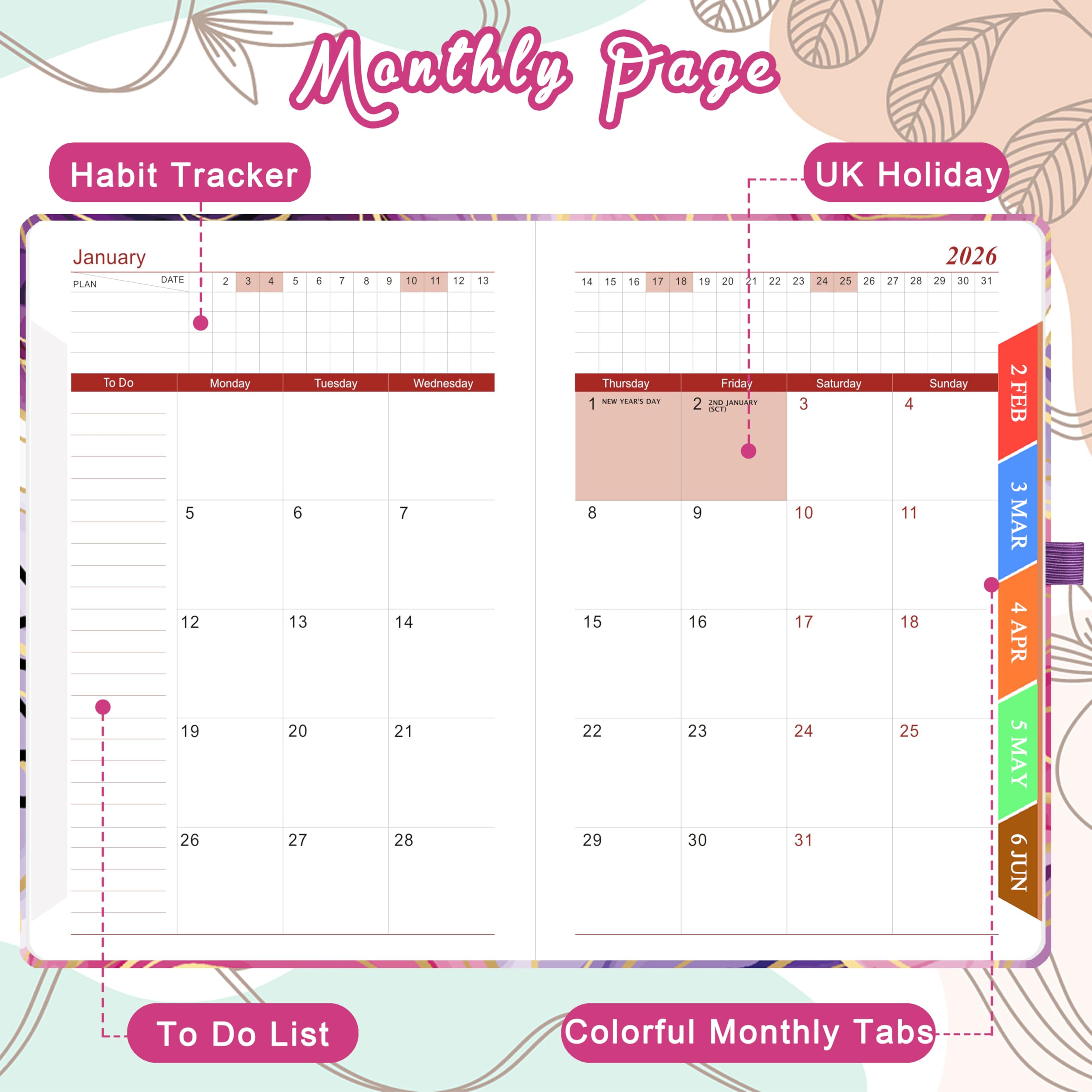 2025-2026 A5 Daily Planner - Academic Diary from August 2025 to July 2026 with Monthly View, Pen Set, Colorful Tabs & Inner Pocket (5.9