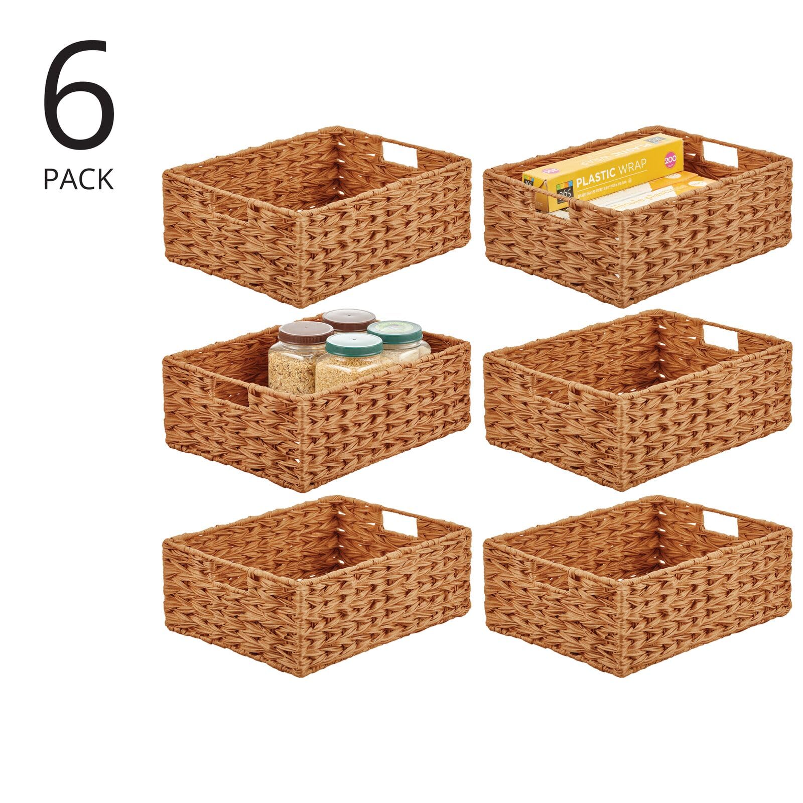 mDesign 6-Pack Storage Baskets Set - Organizer for Bathroom, Bedroom & Wardrobe - Perfect for Clothes, Shoes & Accessories in Camel Brown - Ideal for Home Organization & Space Saving