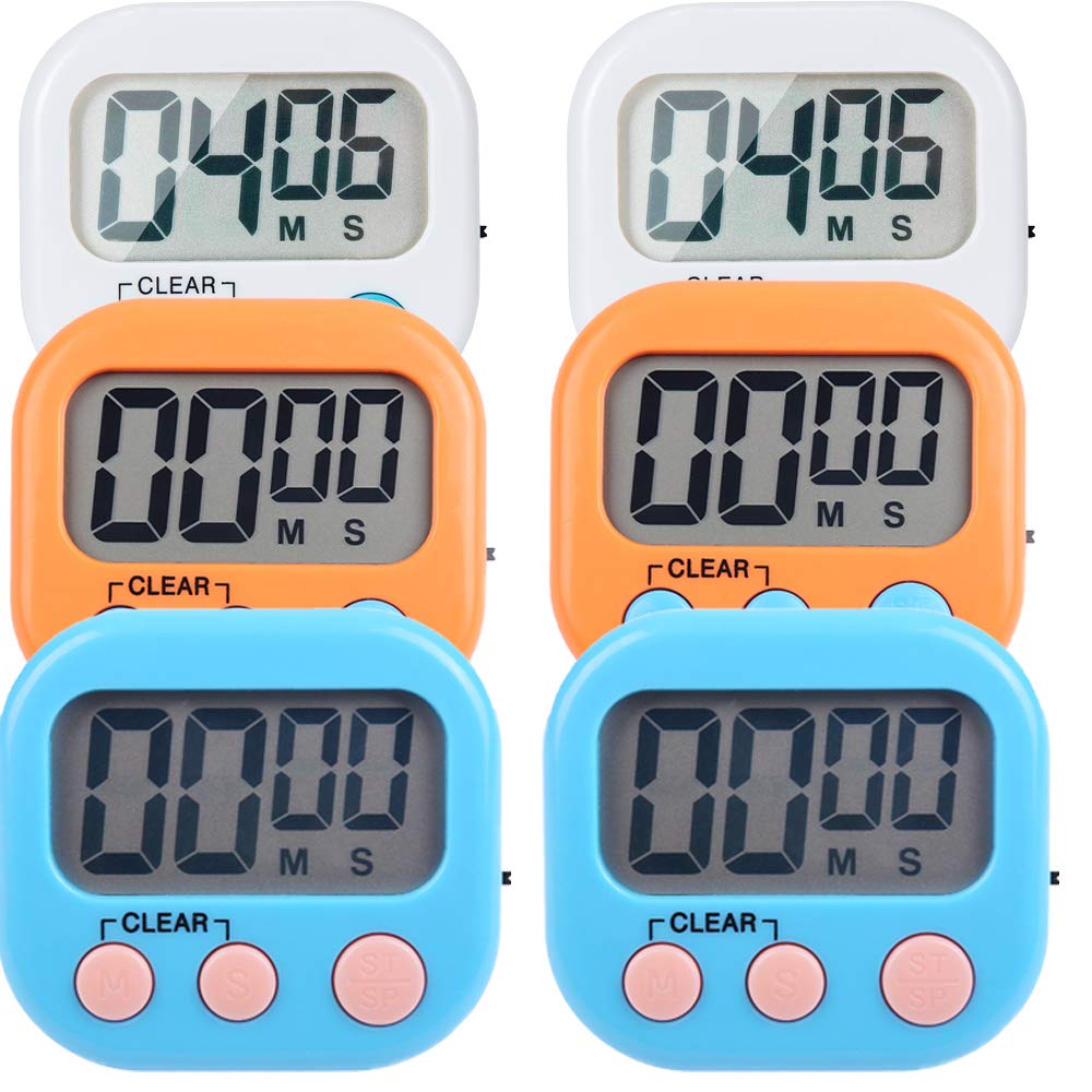 6 Pack Small Digital Kitchen Timer with Magnetic Back & ON/Off Switch - Minute/Second Count Up & Countdown (Multicolored) - Perfect for Cooking, Baking, Labs & Classroom Activities