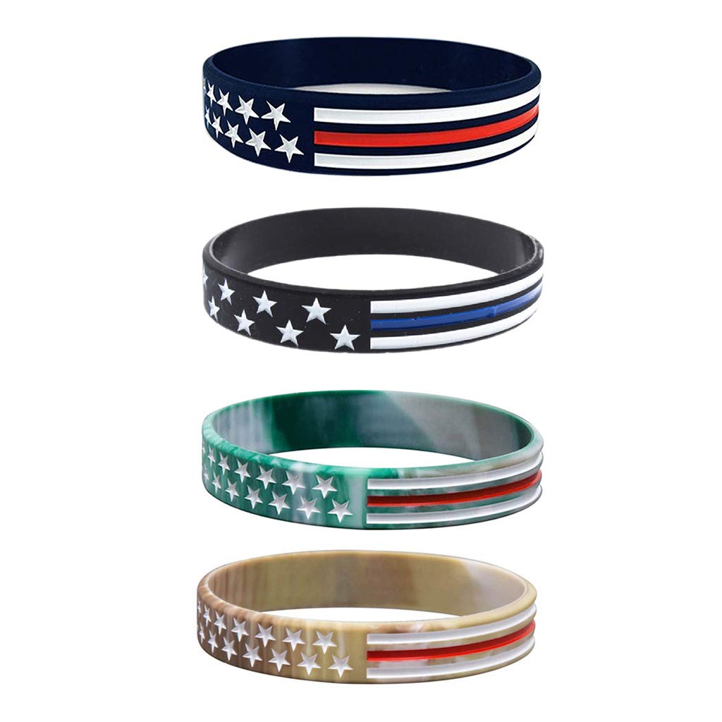 Patriotic USA Flag Silicone Wristband - Thin Red White & Blue Star Bracelet for Men Women - Perfect for 4th of July, Veterans Day & Patriotic Events