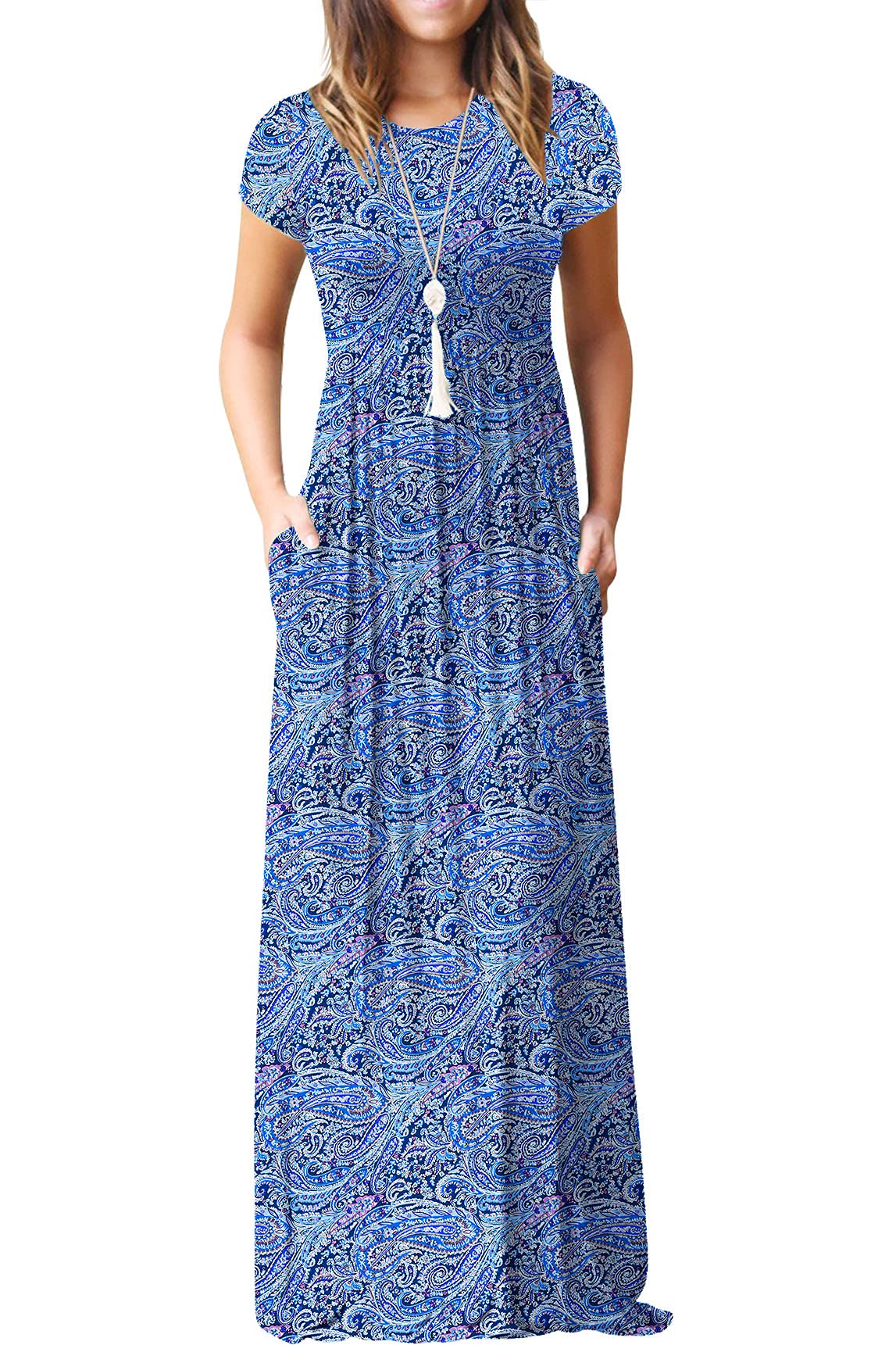 GRECERELLE Women's Summer Short Sleeve Maxi Dress with Pockets - Casual Flowy Long Dress for Beach, Vacation & Everyday Wear