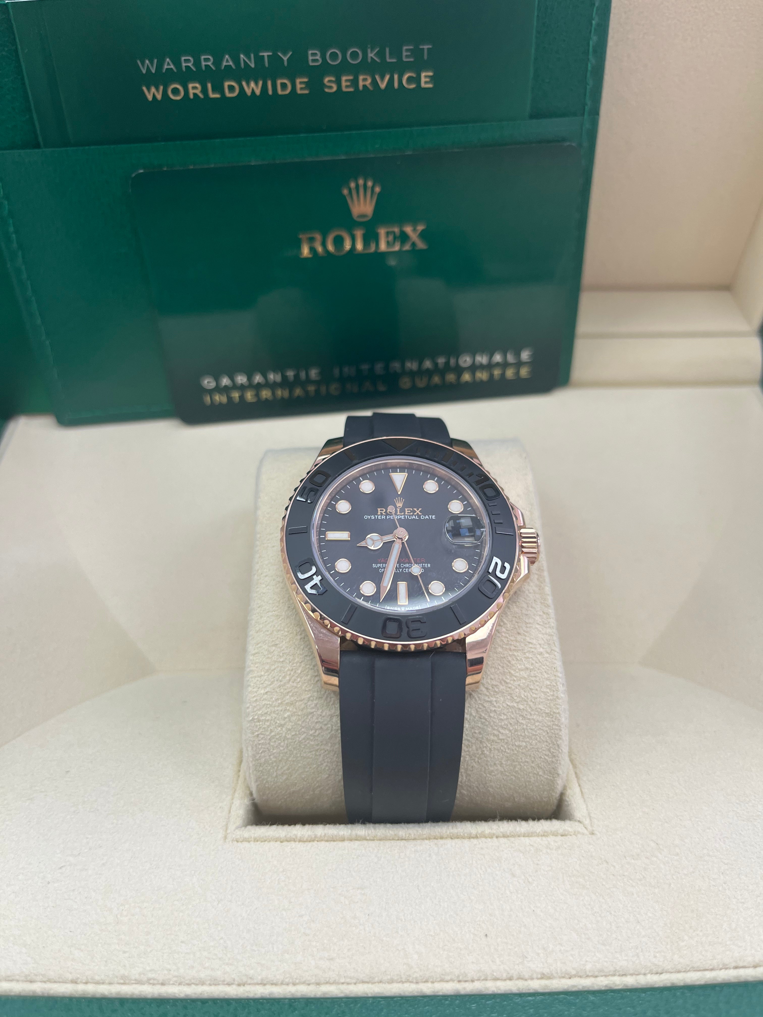 Rolex Yacht Master 37mm Rose Gold Black Dial Oysterflex Strap Watch Ref# 268655 - Luxury Sports Timepiece for Sailing, Yachting & Everyday Wear