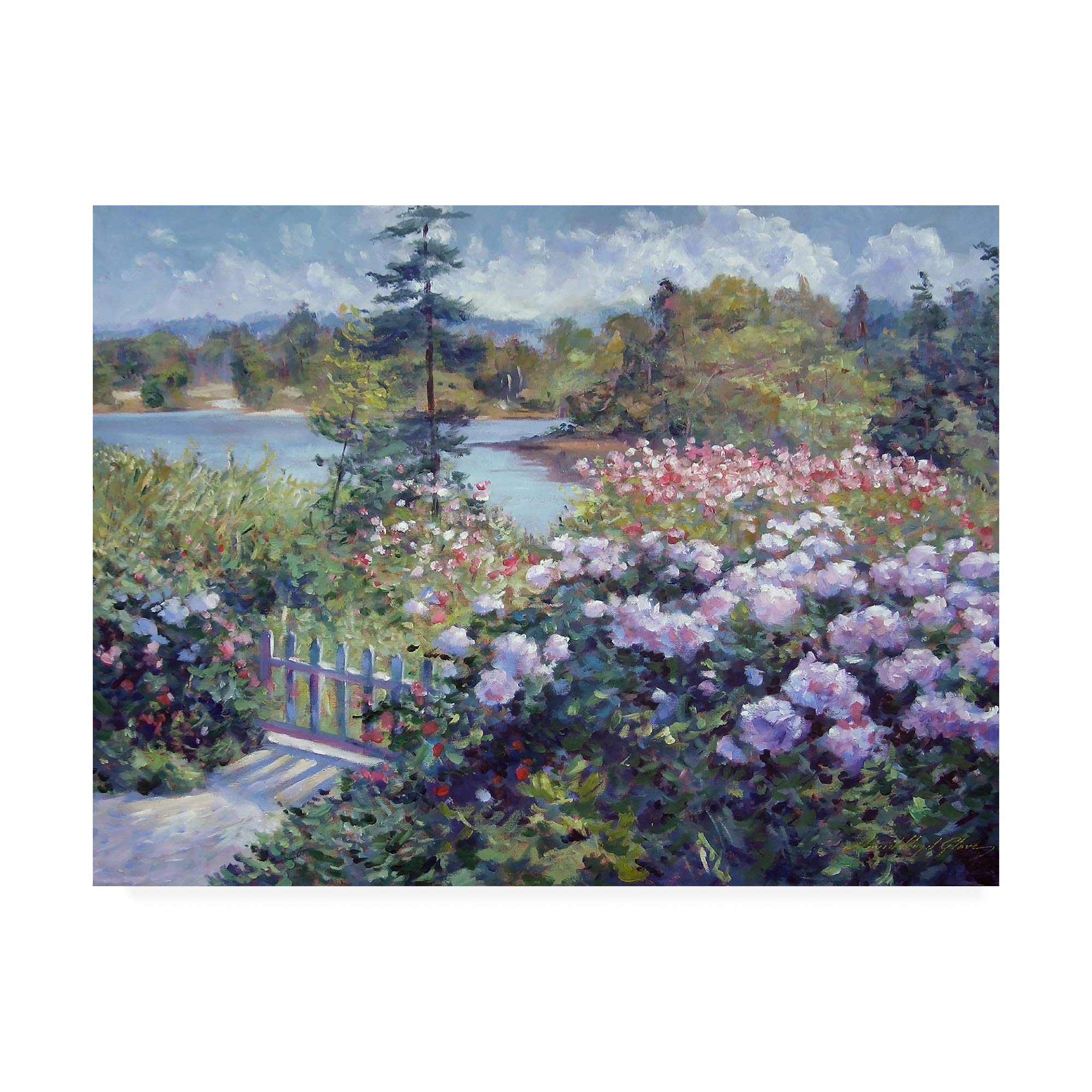 David Lloyd Glover Summer Garden at The Lake Fine Art Print - 35x47 Inches Wall Decor for Living Room, Bedroom & Office - Landscape Painting for Home & Office Decoration