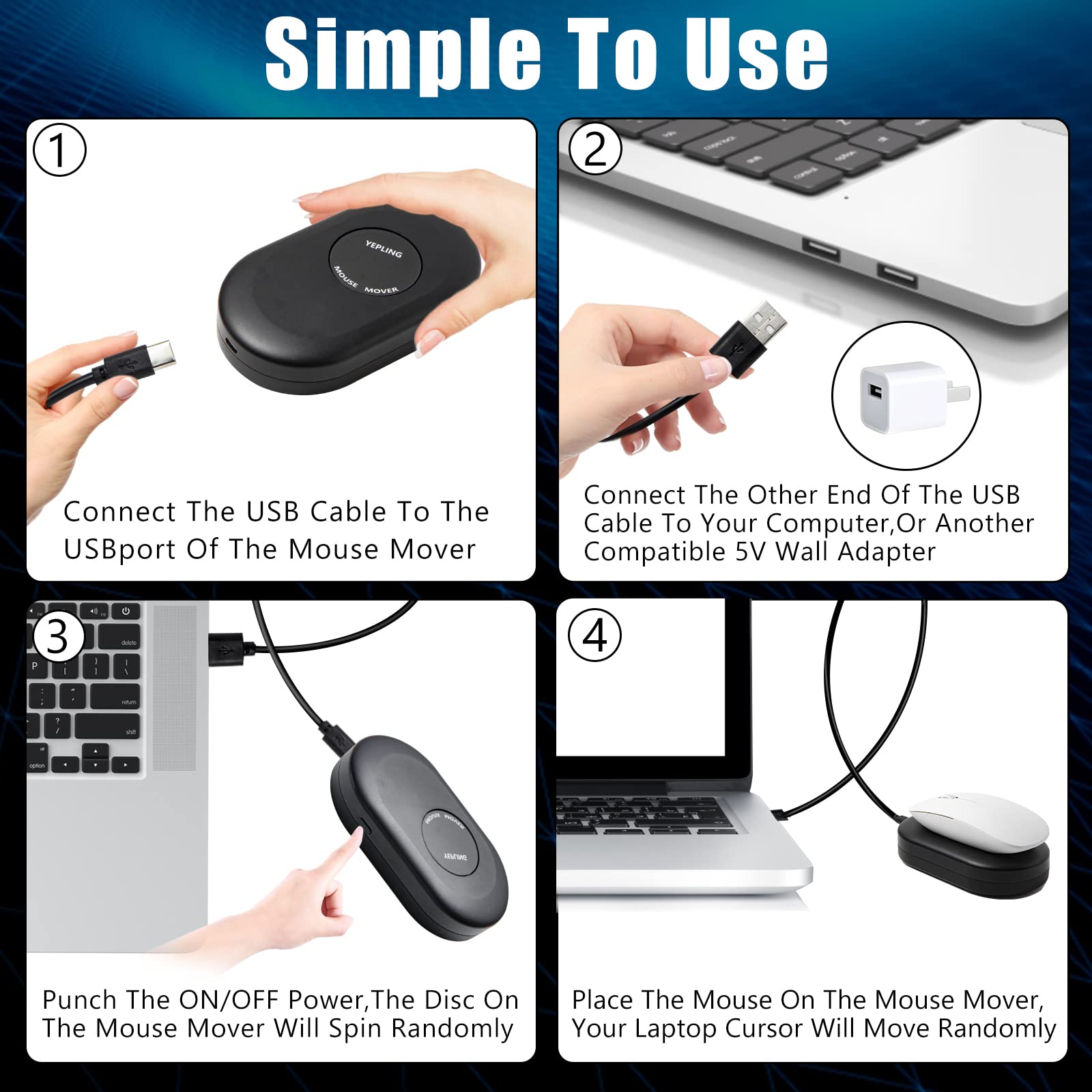 Undetectable Mouse Jiggler with RGB Lights - USB-Powered Computer Mouse Mover to Prevent Sleep Mode | Perfect for Remote Work, Online Meetings & Presentations