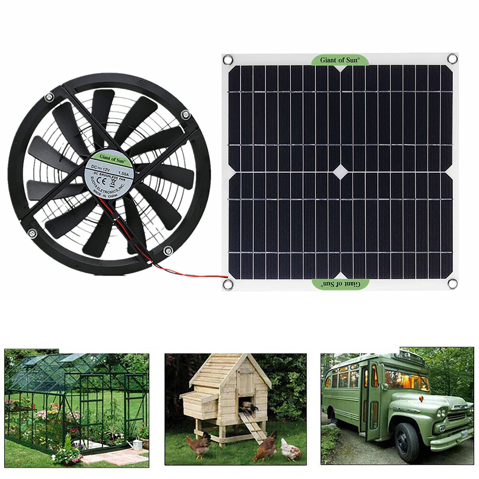 12V 100W Solar Powered Exhaust Fan - IP65 Waterproof, Quiet Cooling Ventilation for Dog House, Chicken Coop, Greenhouse & RV Roof | Solar Panel Operated Fan for Outdoor Use