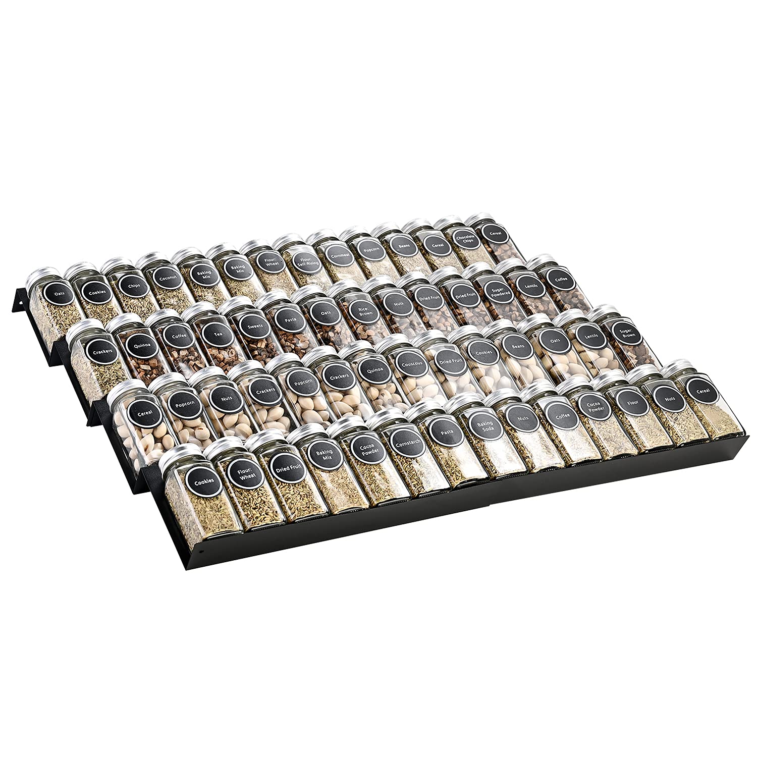 Stainless Steel Spice Rack Organizer Tray - 3 Tier Kitchen Cabinet Storage Drawer Insert for Spices, Seasonings & Herbs | Space Saving Solution for Pantry, Countertop & Cabinet Organization (Jars Not Included) | Perfect for Home Chefs & Cooking Enthusiasts
