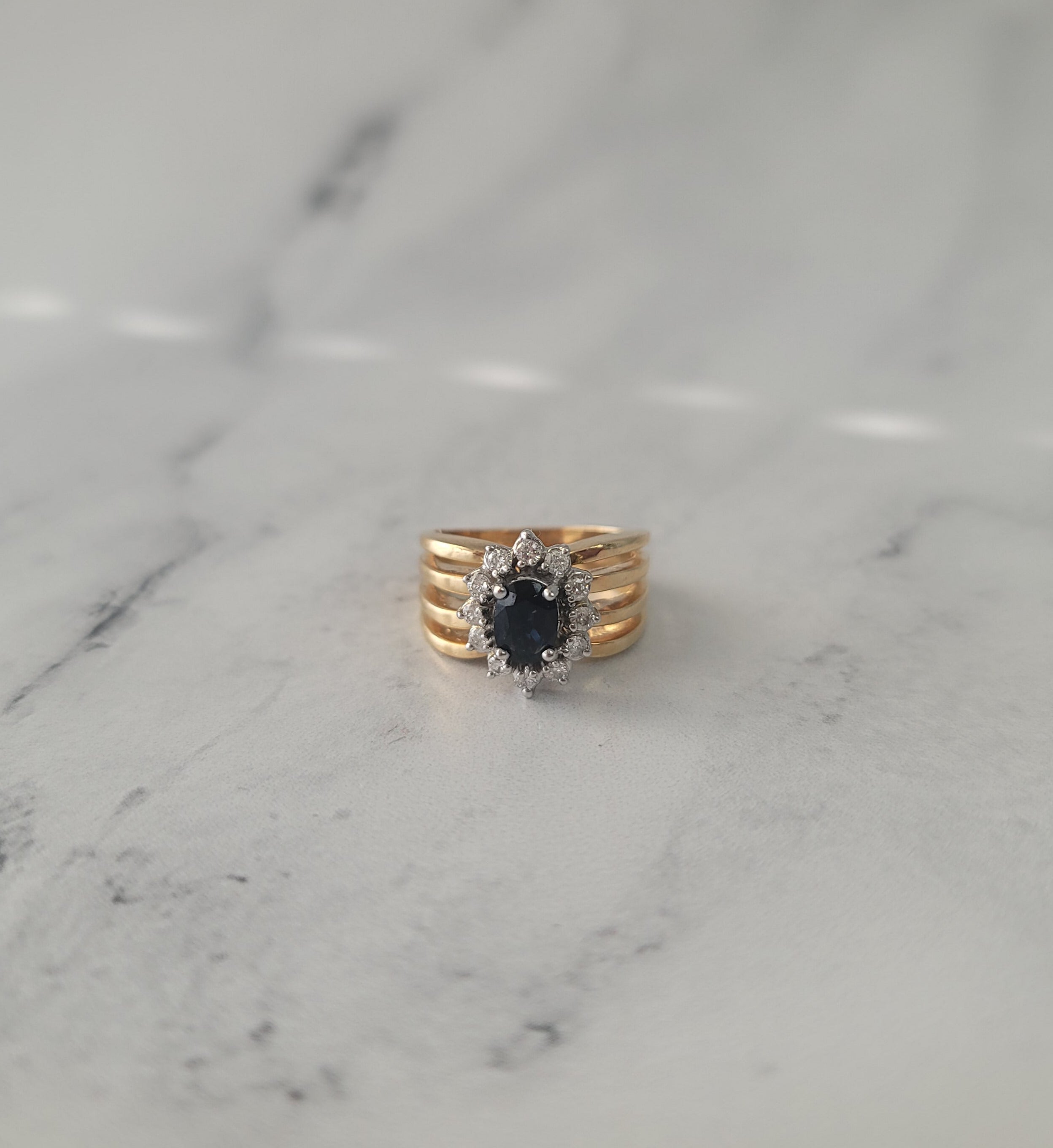 1.25ct Diamond & Sapphire Halo Engagement Ring in 14k Yellow Gold - Perfect for Proposals, Anniversaries & Bridal Jewelry