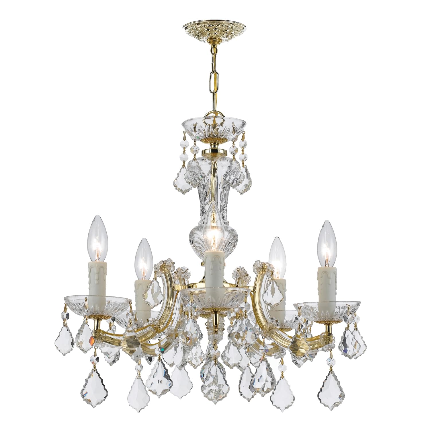 Maria Theresa 5-Light Hand-Cut Crystal Gold Chandelier - Elegant Dining Room Lighting for Luxury Home Decor