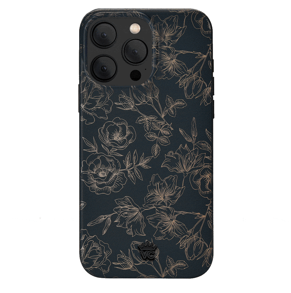 Elegant Floral Rose Gold Chrome iPhone Case - Stylish Protective Cover for iPhone 13/12/11/X - Perfect for Everyday Use, Office & Special Occasions