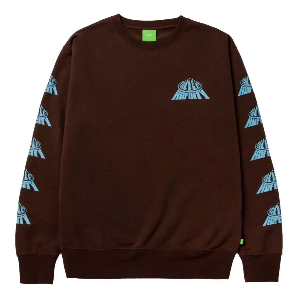 HUF City Crewneck Sweatshirt - Chocolate Brown | Men's Casual Streetwear Pullover for Urban Fashion & Everyday Comfort