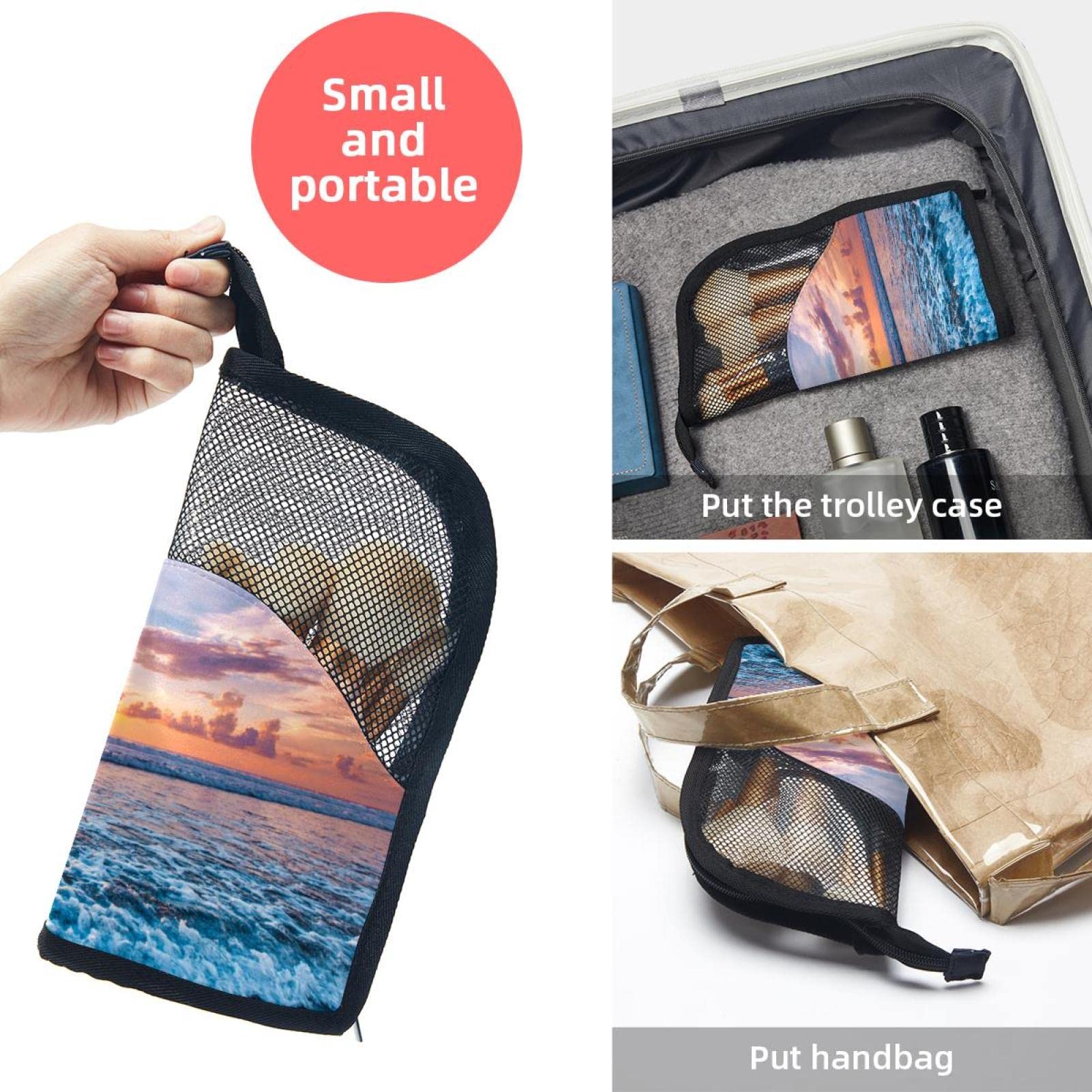 12-Piece Makeup Brush Organizer Bag - Sunrise Beach Blue Sky Design, Portable Cosmetic Brush Holder Case for Travel & Home Storage