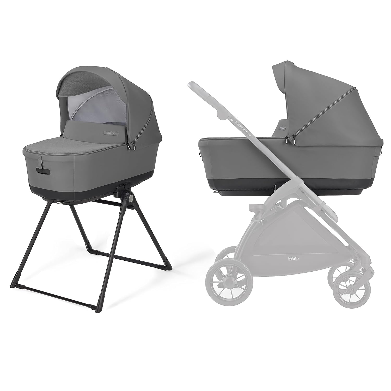 Inglesina Electa Bassinet with Stand for Newborns & Babies up to 6 Months - Portable Baby Bed for Overnight Sleeping, Travel & Nursery - Includes Ventilation System, Removable Cover & Canopy - Compatible with Electa Stroller (Chelsea Gray) - Perfect for Home, Travel & Daycare Use