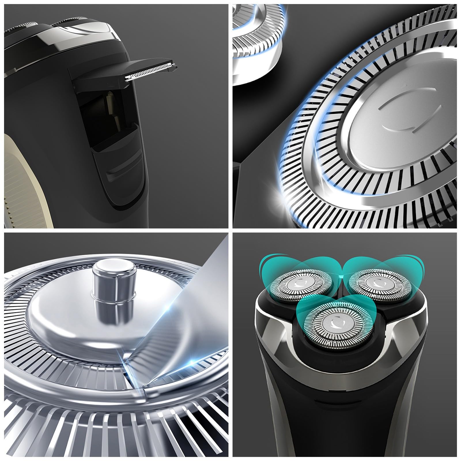 2025 New 4D Rotary Electric Razor for Men - IPX7 Waterproof, Rechargeable Wet/Dry Facial Shaver with 2 Replacement Heads (Black) - Perfect for Travel, Gym & Daily Grooming