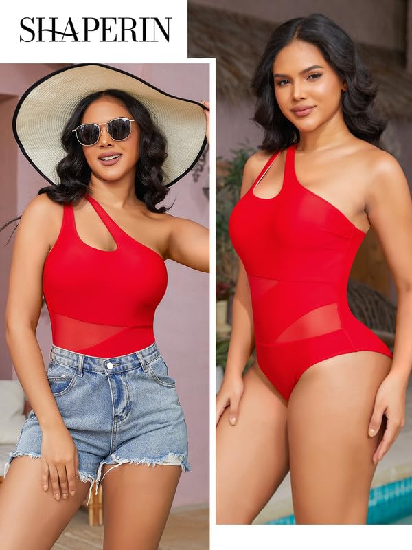 SHAERIN Women's One Piece Swimsuit - Tummy Control One Shoulder Bathing Suit with Cutout & Asymmetrical Design, Padded Swimwear for Beach, Pool & Vacation