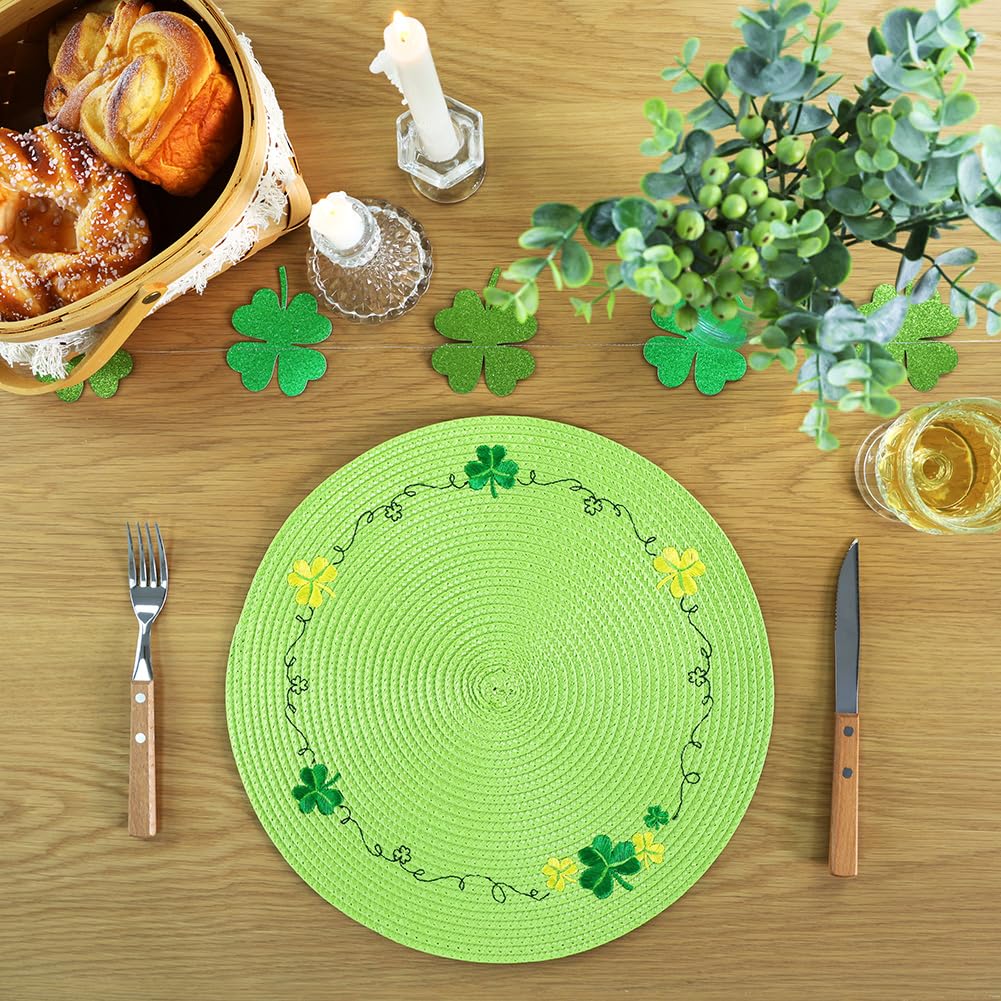 Round St. Patrick's Day Placemats Set of 4 - Green Shamrock Table Mats for Dining, Kitchen & Party Decor - Perfect for St. Patrick's Day Celebrations, Irish Themed Dinners & Festive Home Decor