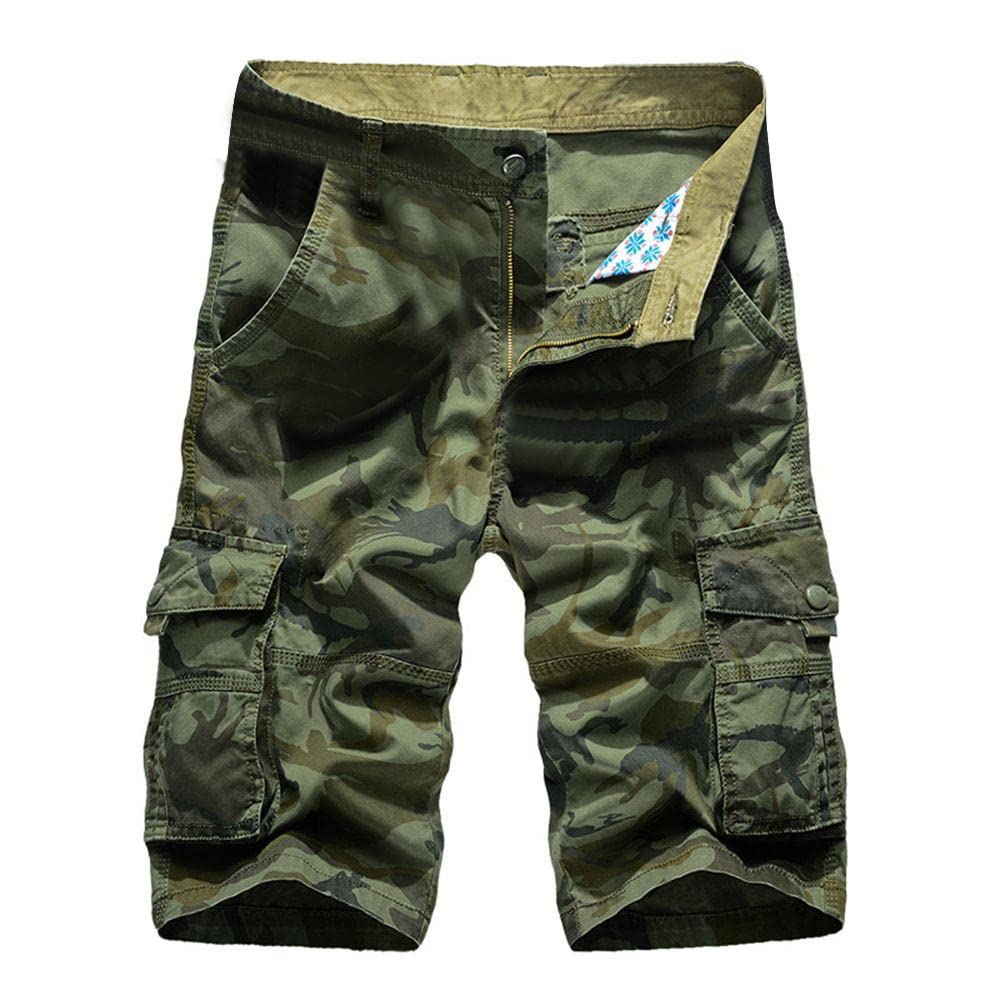 Men's Cargo Shorts with Elastic Waist - Relaxed Fit Camouflage Work Shorts for Outdoor & Casual Wear - Multi-Pocket Utility Shorts for Hiking, Fishing & Construction Work