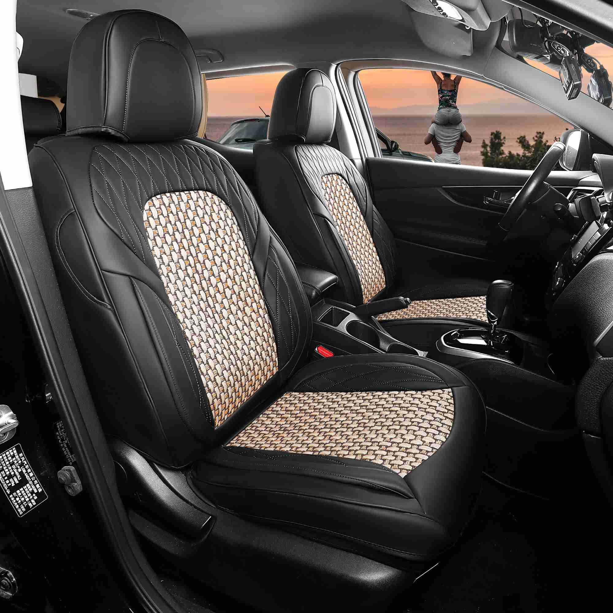Universal Woven & Leather Car Seat Covers - Premium Fit for Most Vehicles - Waterproof & Anti-Slip Protection for Cars, Trucks & SUVs - Perfect for Commuting, Road Trips & Pet Owners