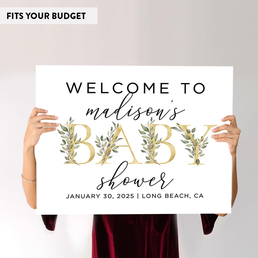 Personalized Large Canvas Baby Shower Welcome Sign - 16x20 Inches Gold Greenery Design - Custom Guest Book Alternative for Baby Showers & Baby Sprinkles - Perfect for Nursery Decor, Gender Reveals & Newborn Celebrations