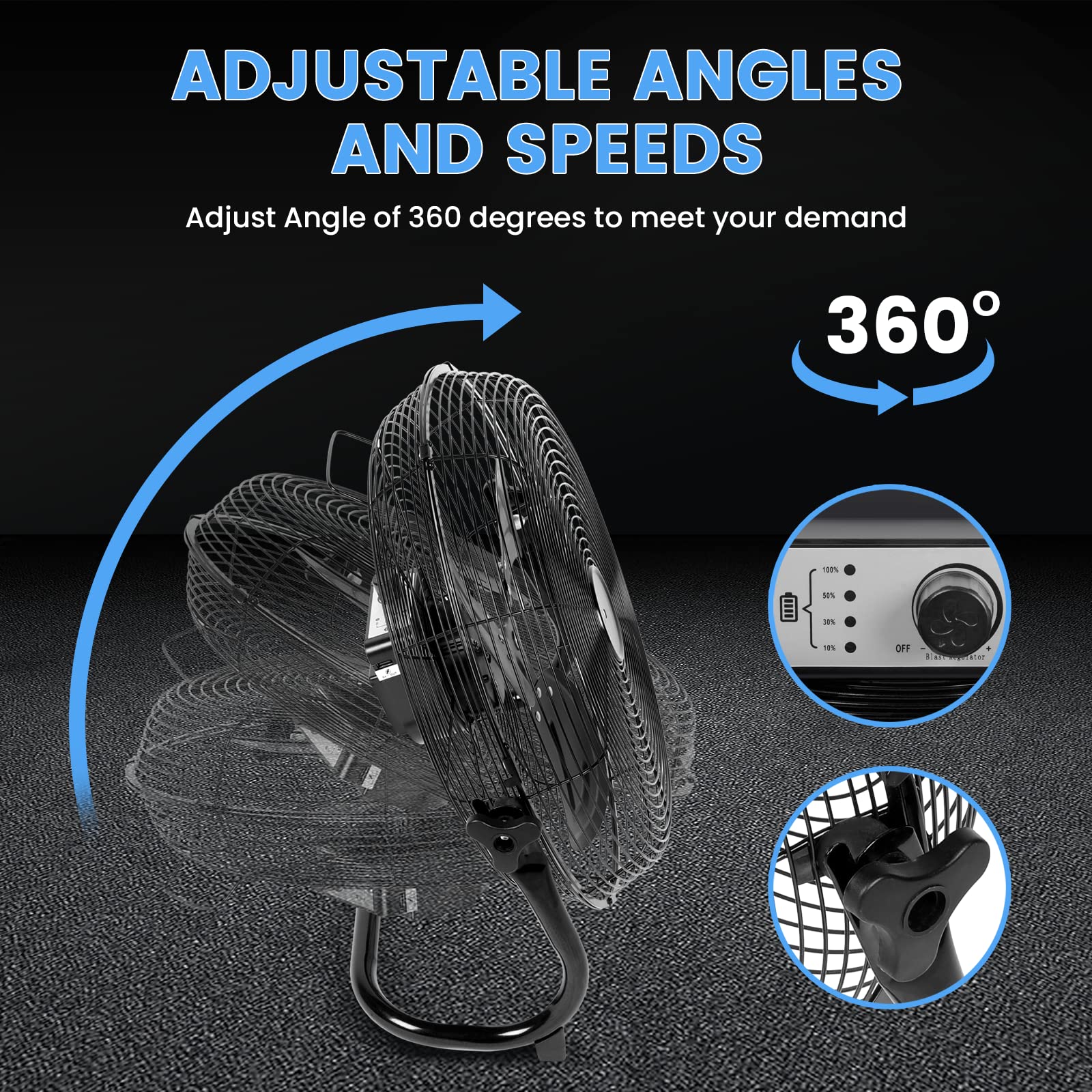 Simple Deluxe 12 Inch Rechargeable Battery Operated Floor Fan - High Velocity Metal Blade Portable Cordless Fan for Outdoor, Camping, Travel, Home, Office & Patio Use - Perfect for Cooling, Ventilation & Air Circulation