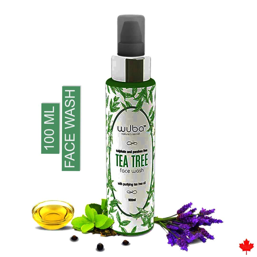 Wuba Tea Tree Natural Face Wash for Acne & Pimples - Sulfate & Paraben Free Facial Cleanser for Oily Skin (Men, Women & Teens) 100ml | Gentle Daily Cleansing for Clear, Healthy Skin