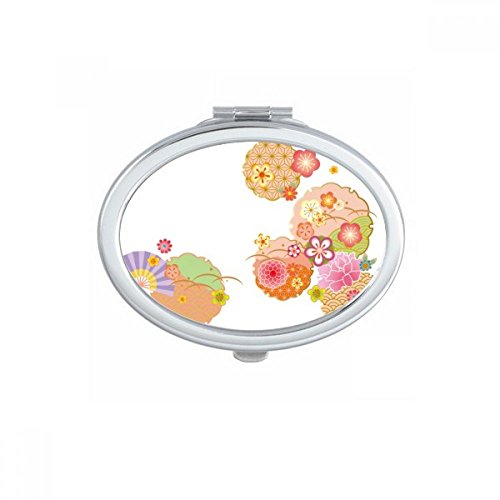 DIYthinker Portable Folding Hand Fan with Sakura & Geometric Pattern - Double-Sided Oval Mirror for Makeup, Travel, and Home Decor - Compact & Stylish Accessory for Women