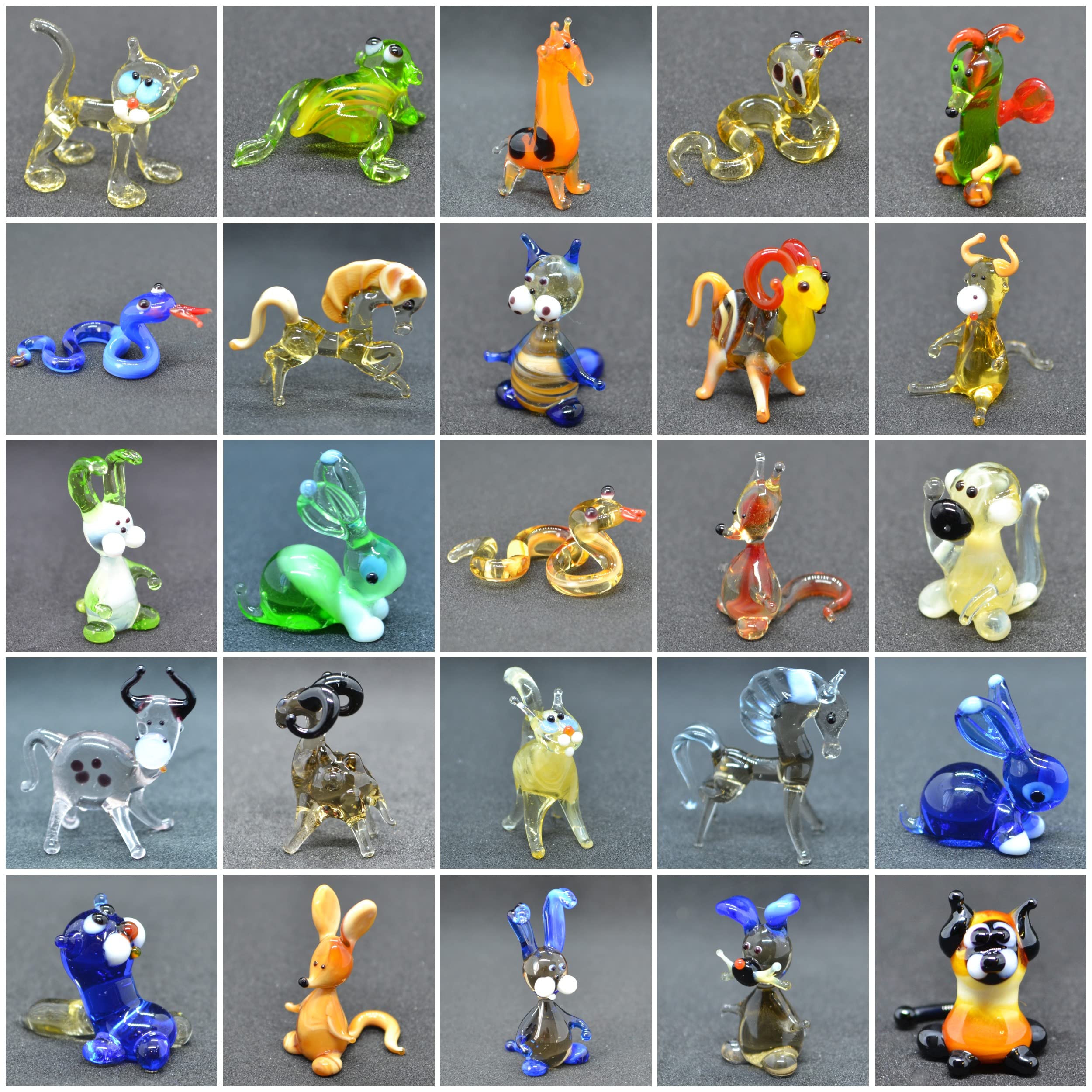 50-Piece Mini Glass Animal Figurines Set - 1 Inch Tiny Glass Animals for Home Decor, Party Favors & Collectibles - Perfect for Fairy Gardens, Terrariums & DIY Crafts
