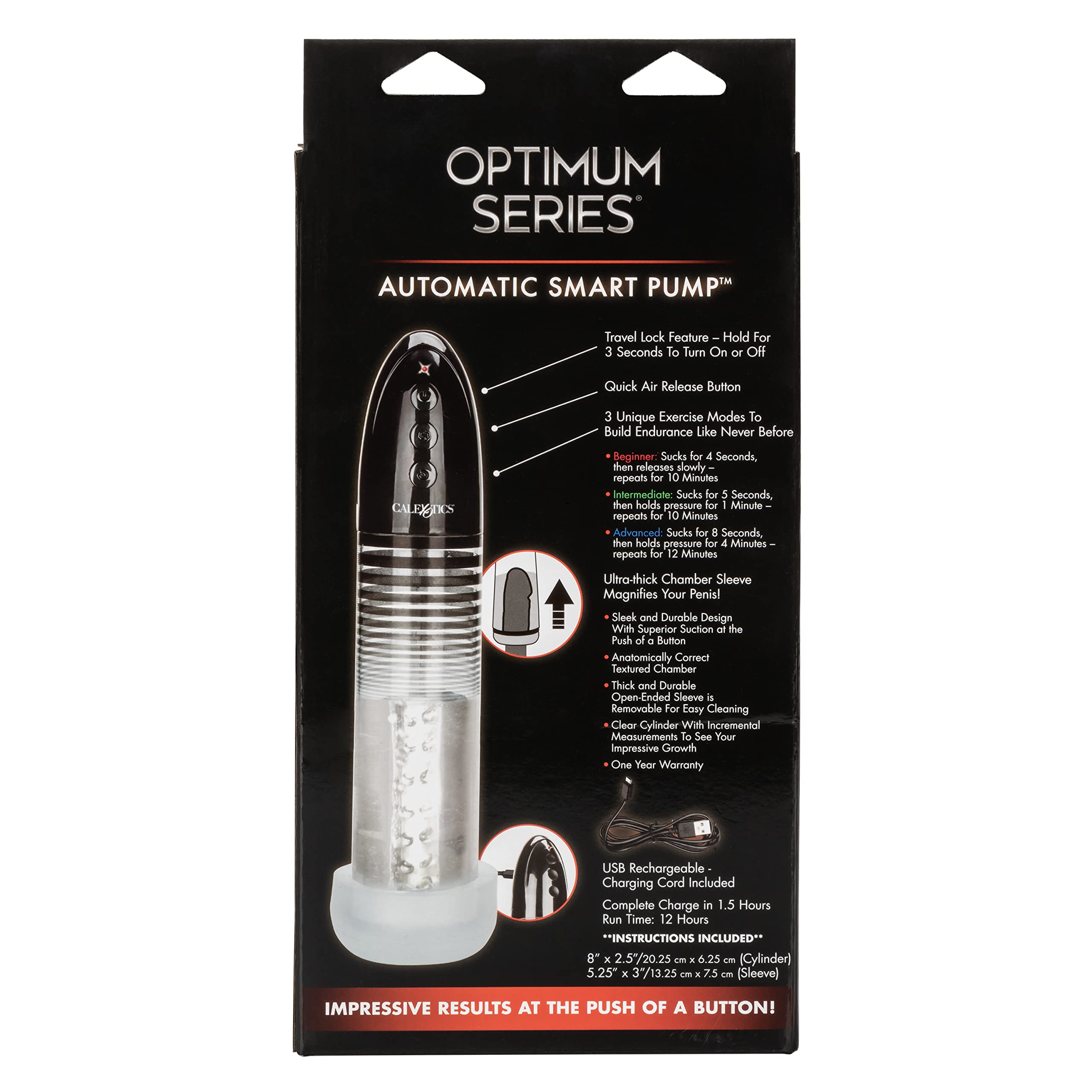 CalExotics Optimum Series Automatic Smart Pump – Male Enhancement Penis Pump with Silicone Stroker Sleeve – Adult Sex Toy for Men – Clear – Enhance Performance & Pleasure in Bedroom & Solo Play