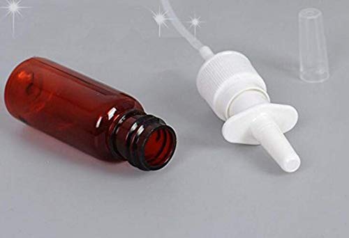 QUUPY 12-Pack 1oz Amber Plastic Refillable Spray Bottles - Essential Oil Dispenser, Nasal Sprayer & Travel Container for Makeup, Perfume, Medical Use | Perfect for DIY, Home & On-the-Go