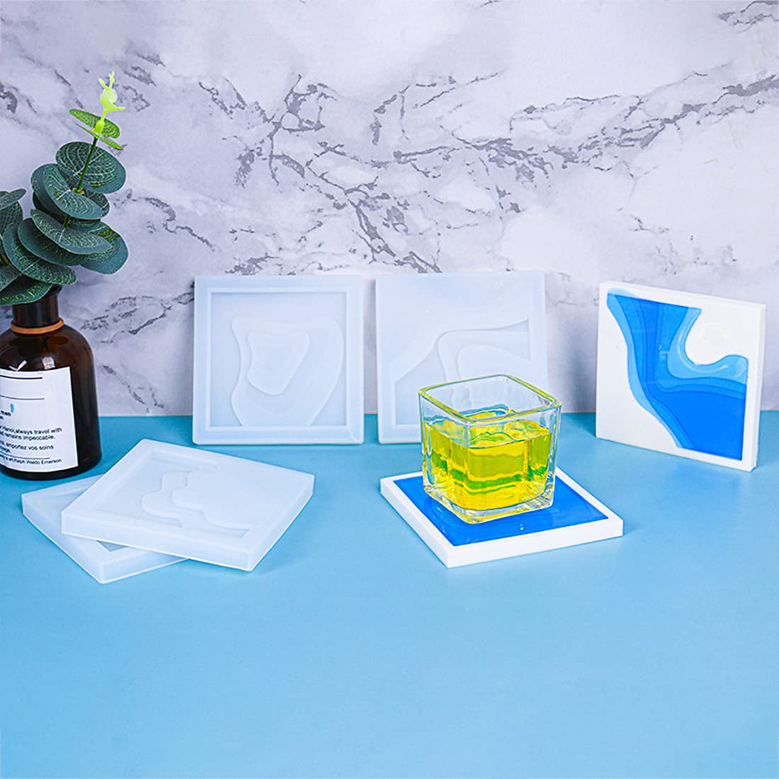 Voyyphixa 4-Piece Square Silicone Resin Coaster Molds for DIY Epoxy Resin Projects - Perfect for Making Sea Cup Mats, Candle Holders, Soap Dishes & Home Decor (Island Themed Coasters) - Ideal for Crafting, Home Decor & Gift Making