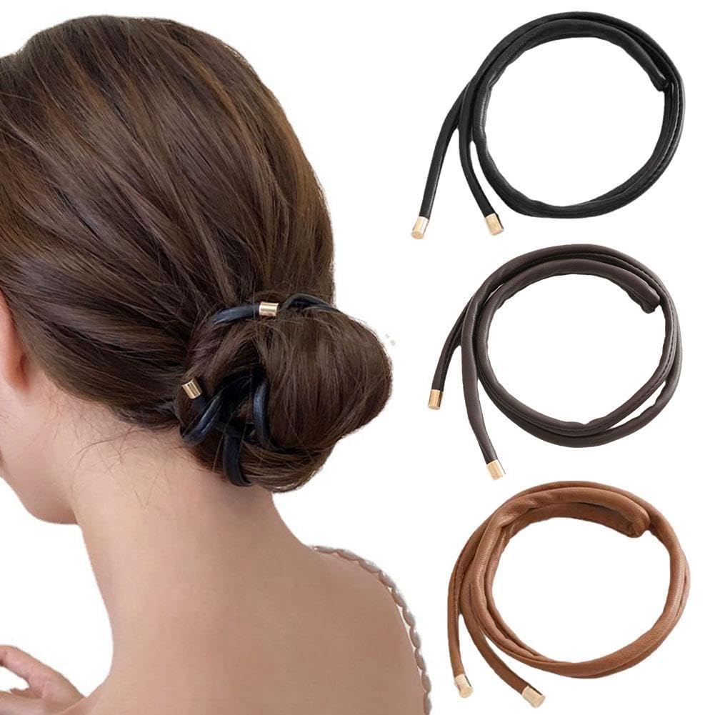 Stylish PU Leather Scrunchies for Long Hair - Fashionable Hair Ties, Ponytail Accessories & Elastic Hair Bands (Perfect for Workouts, Office, Parties & Everyday Use)