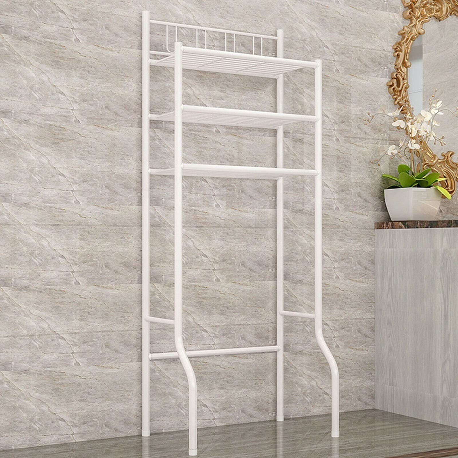 3-Tier Over The Toilet Storage Shelf - HUIJK Bathroom Cabinet with Laundry Organizer | Space-Saving Bathroom Storage for Towels, Toiletries & Cleaning Supplies | Rust-Resistant & Durable Design for Small Bathrooms