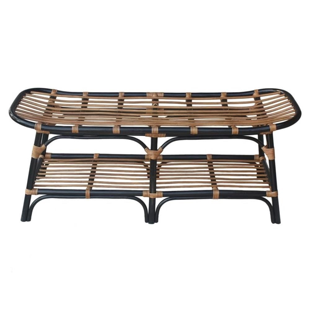 Damara Rattan Bench with Shelf - Black Outdoor Furniture for Patio, Garden, and Entryway Decor