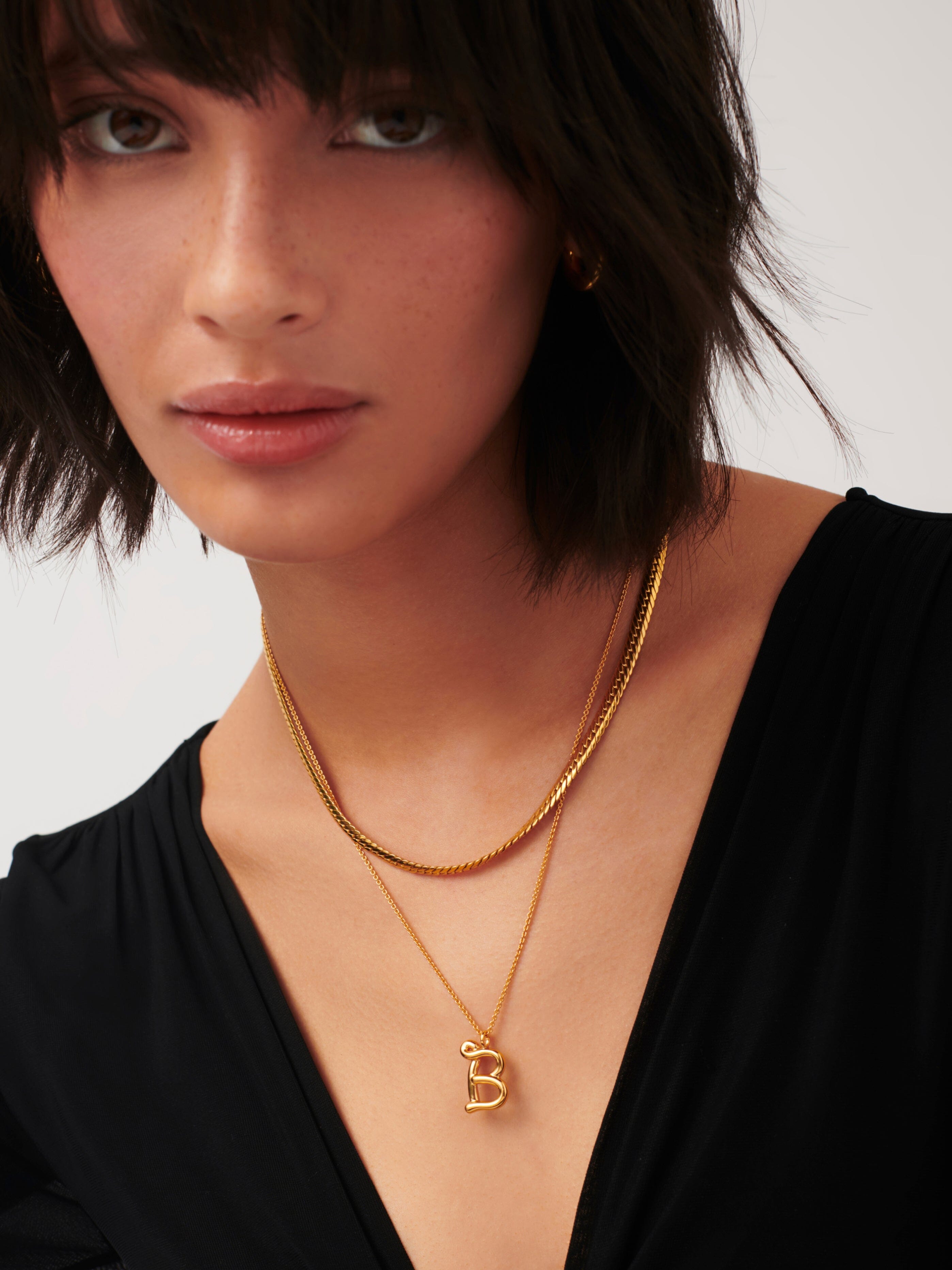 18K Gold Vermeil Curly Molten Initial Pendant Necklace - Personalized Letter Jewelry for Women, Gift for Her, Birthday, Anniversary, Valentine's Day